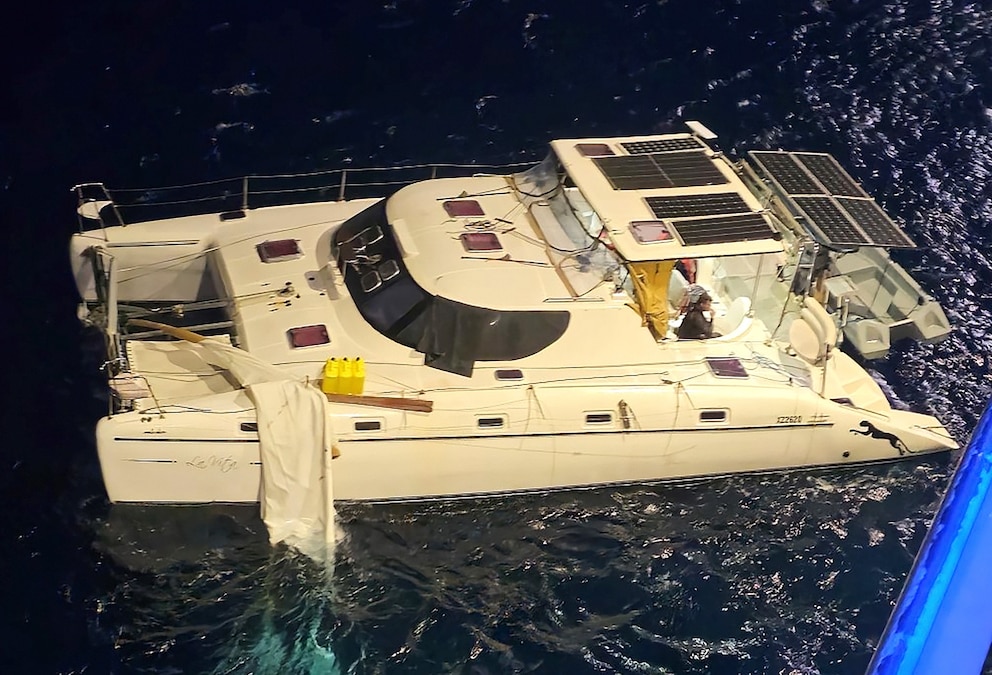 PHOTO: A Carnival Cruise Line ship rescued four people and three dogs from a boat stranded in the Pacific Ocean, May 23, 2025. 