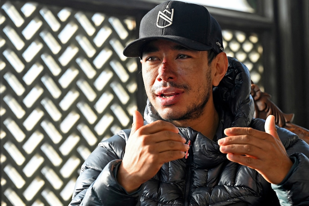 PHOTO: In this Jan. 21, 2021, file photo, mountaineer Nirmal Purja speaks during an interview with AFP in Skardu, a city district of the Gilgit-Baltistan region in northern Pakistan.