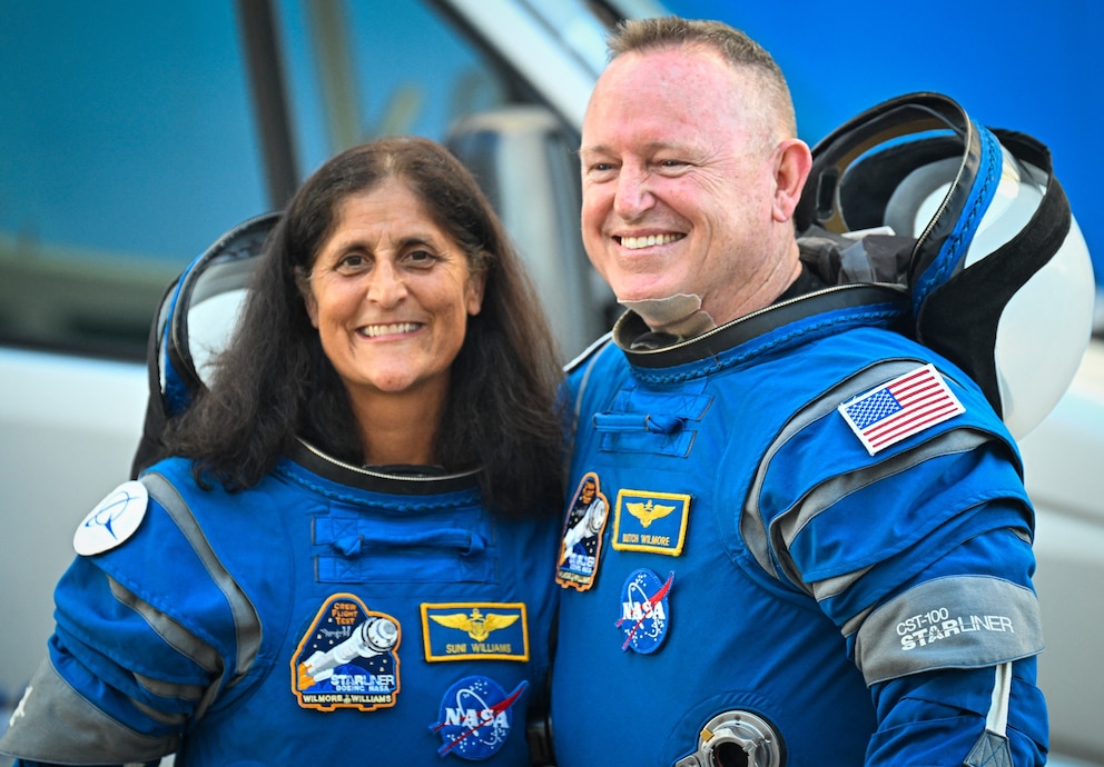 PHOTO: NASA astronauts Butch Wilmore and Suni Williams depart the Neil A. Armstrong Operations and Checkout Building at Kennedy Space Center in Cape Canaveral, Fla., June 5, 2024.