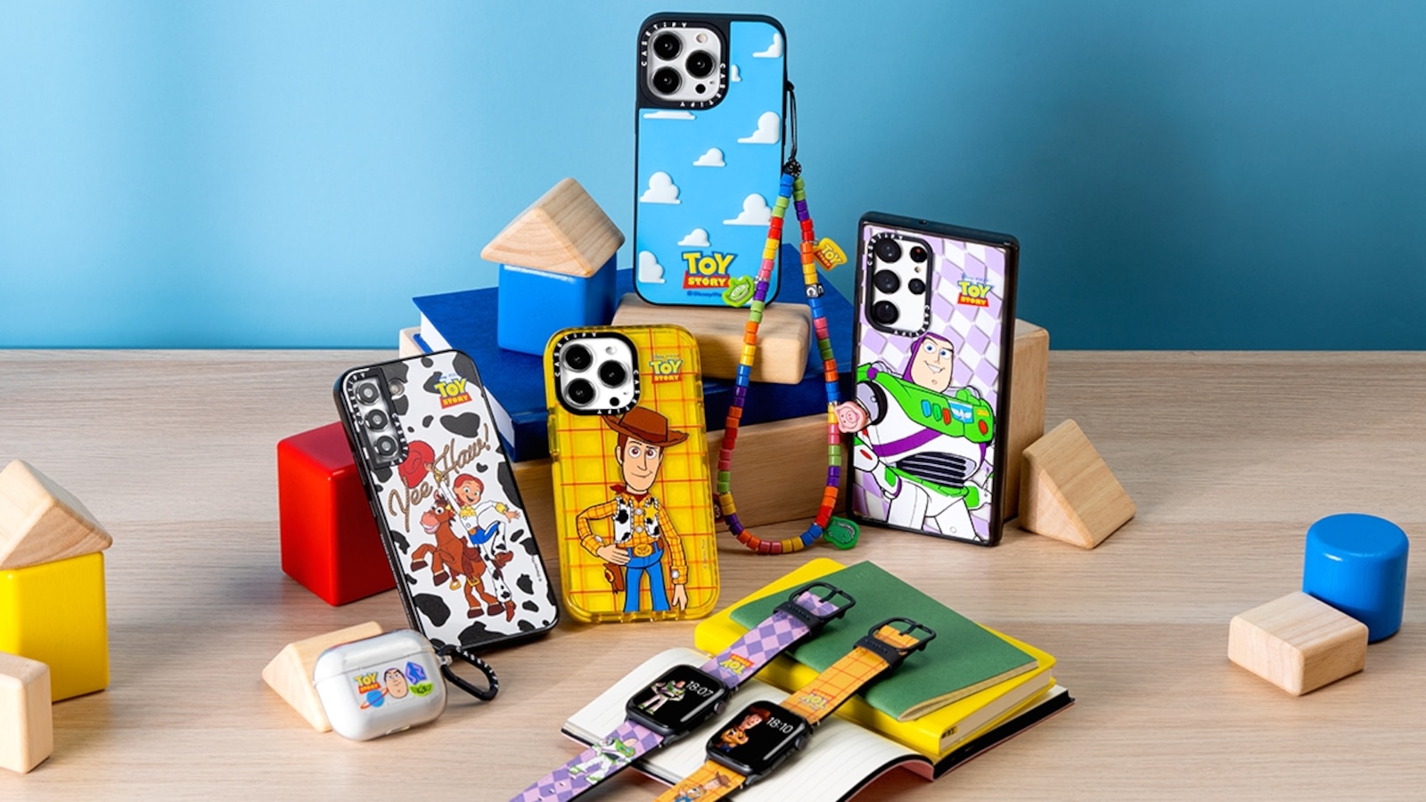 The Pixar x CASETiFY collection features recognizable characters and elements from the Toy Story franchise.