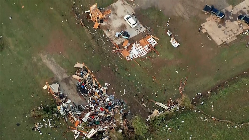 PHOTO: A destroyed home is seen the morning after a tornado passed through Enid, Oklahoma, April 24, 2026.