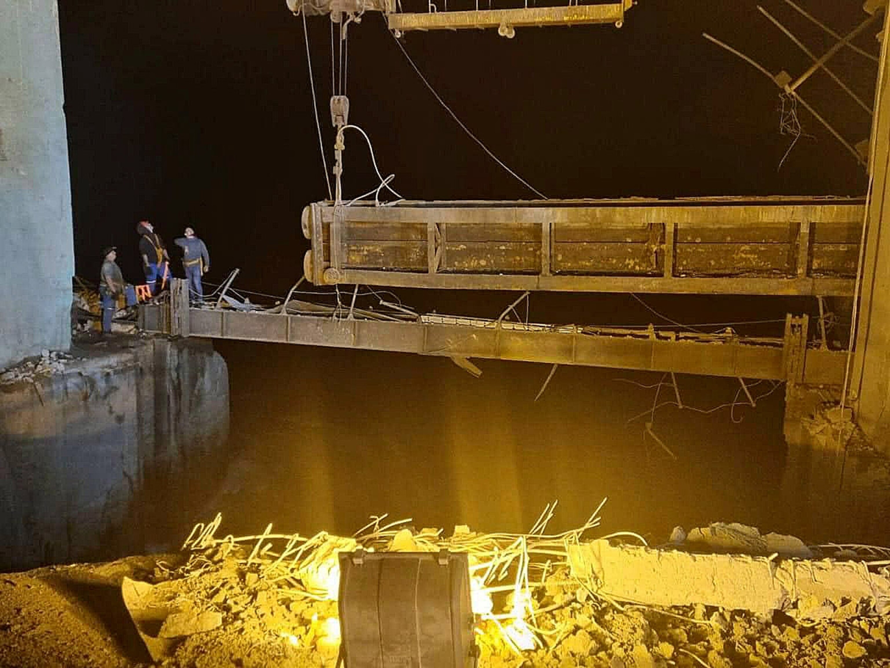 PHOTO: Rescuers adress damages to the Karachunivske Reservoir dam following Russian missile strike, in Kryvyi Rih, Ukraine, Sep. 15, 2022.