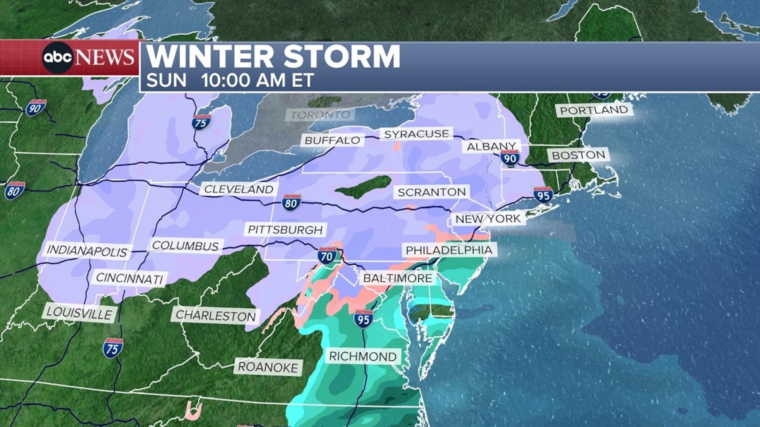 照片：降雪将于周日早上开始，虽然会有几次降雪，但通常会持续到周一晚上。
