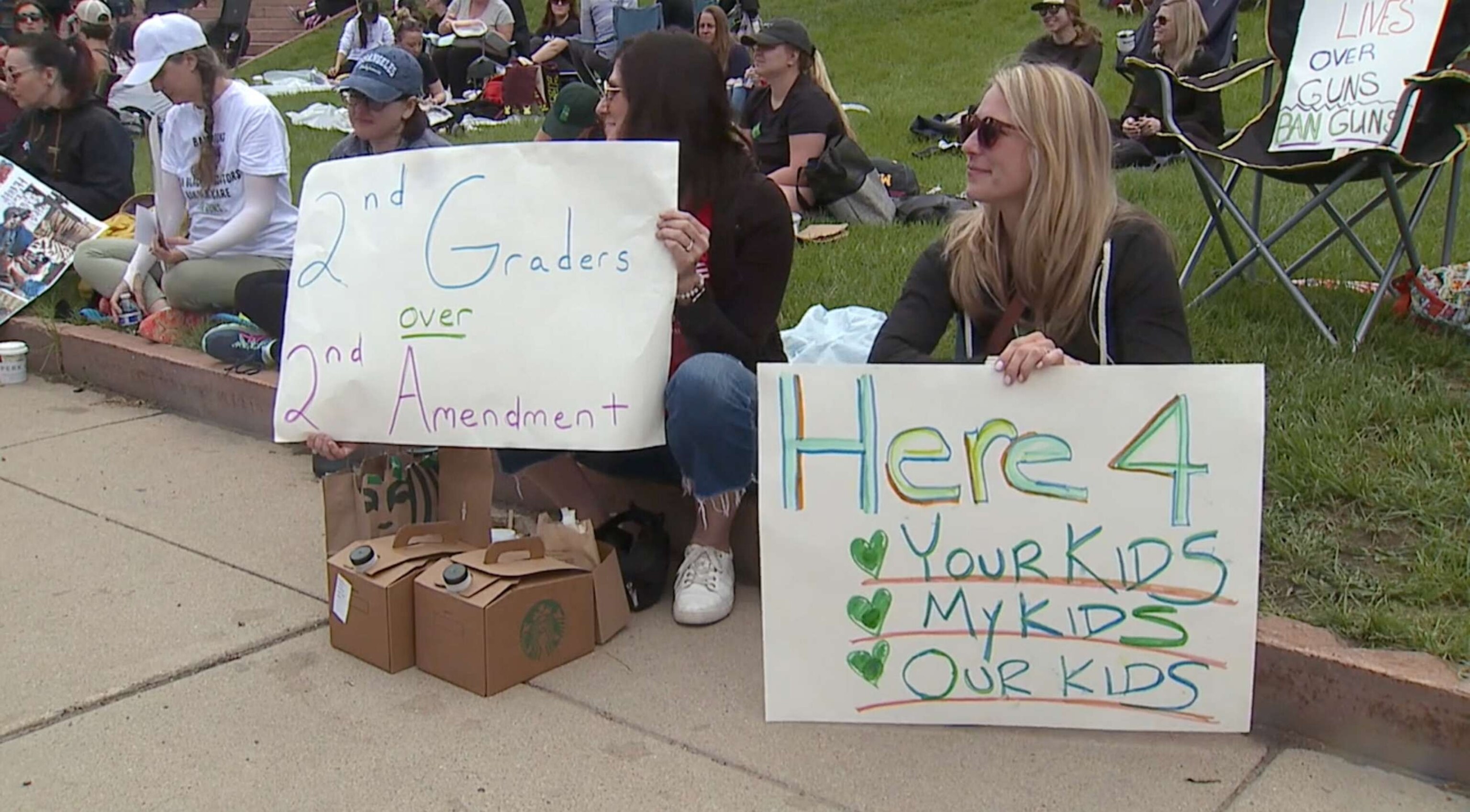 PHOTO: Demonstrators do a sit-in at Colorado state Capitol calling on Gov. Jared Polis to sign an executive order to ban guns and implement a system to buy them back, Denver, June 5, 2023.