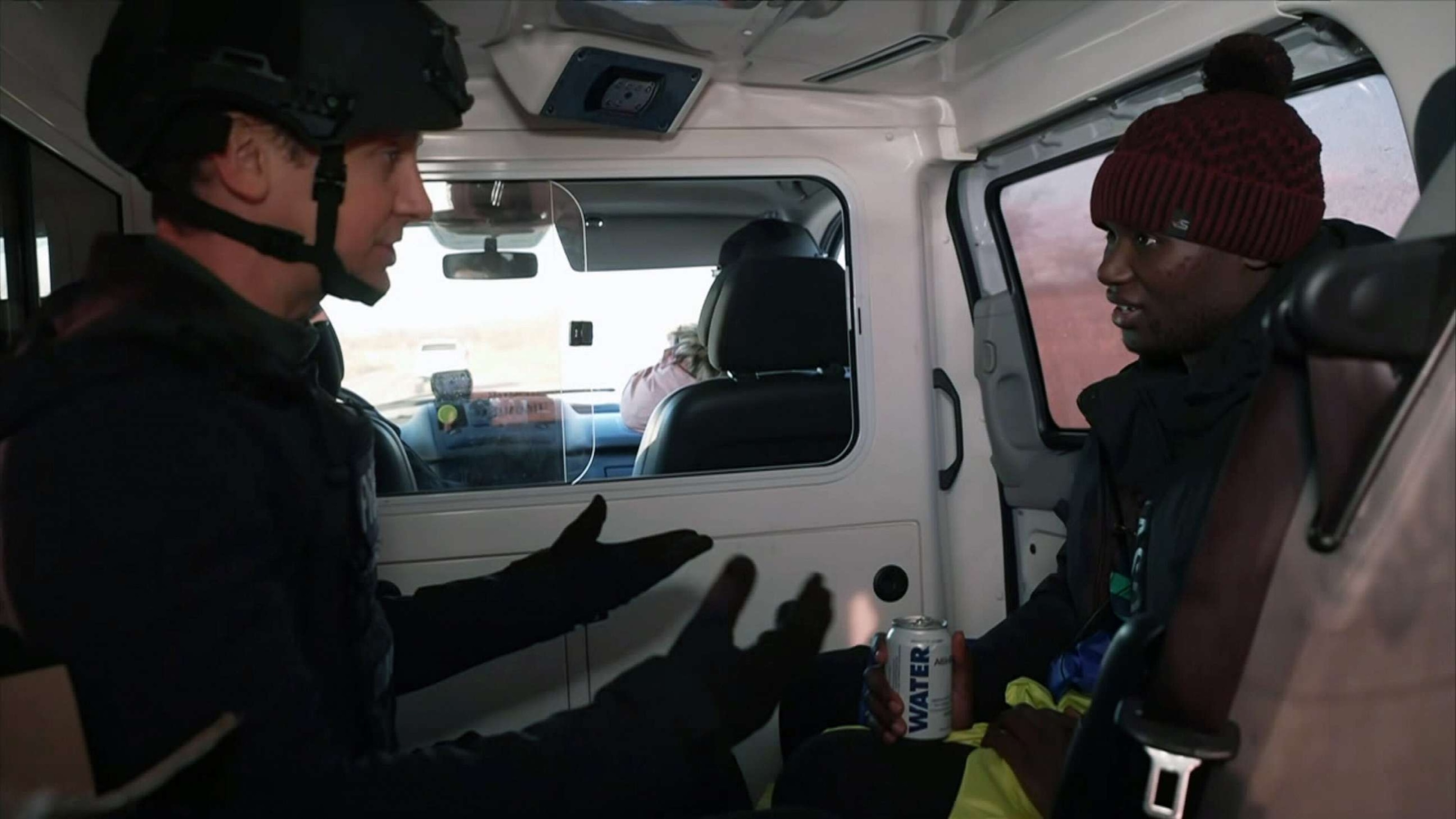 PHOTO: Suedi Murekezi, an American freed from Russian-controlled territory, speaks with ABC News’ Tom Soufi-Burridge, in Ukraine, Dec. 14, 2022.