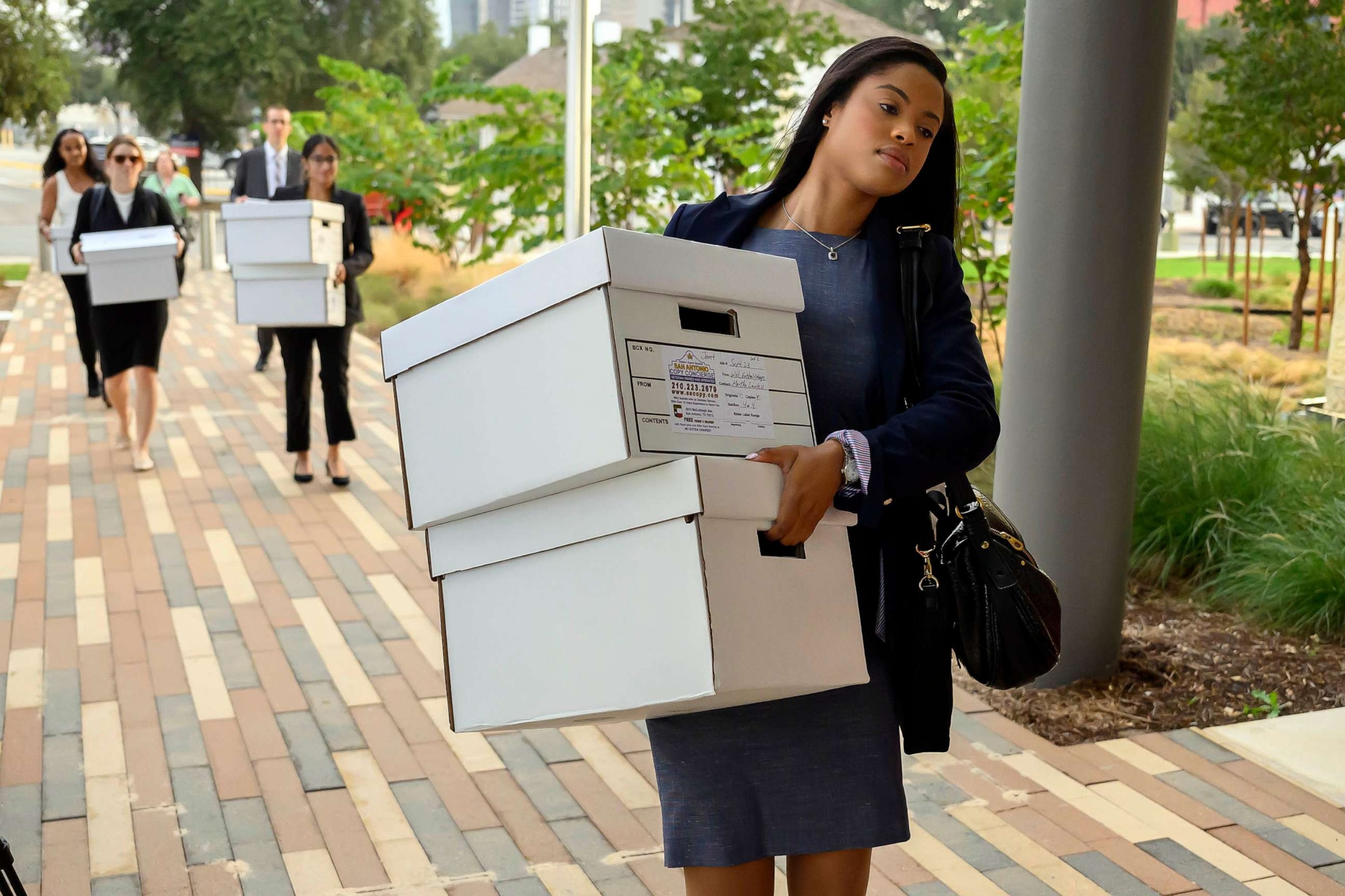 PHOTO: FILE - Robyn Sanders counsel at the Brennan Center for Justice arrives at the United States District Court for the Western District of Texas before a trial to challenge restrictive voting provisions in Texas Senate Bill 1,, Sept. 11, 2023