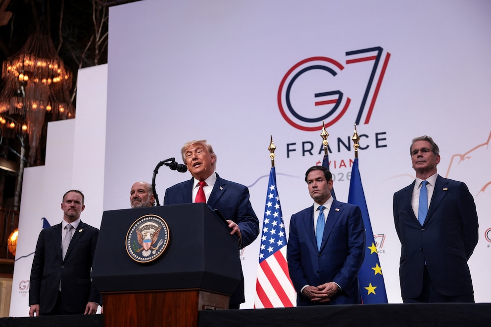PHOTO: President Donald Trump speaks during a press conference, during the G7 Summit in Evian-les-Bains, France, June 17, 2026.