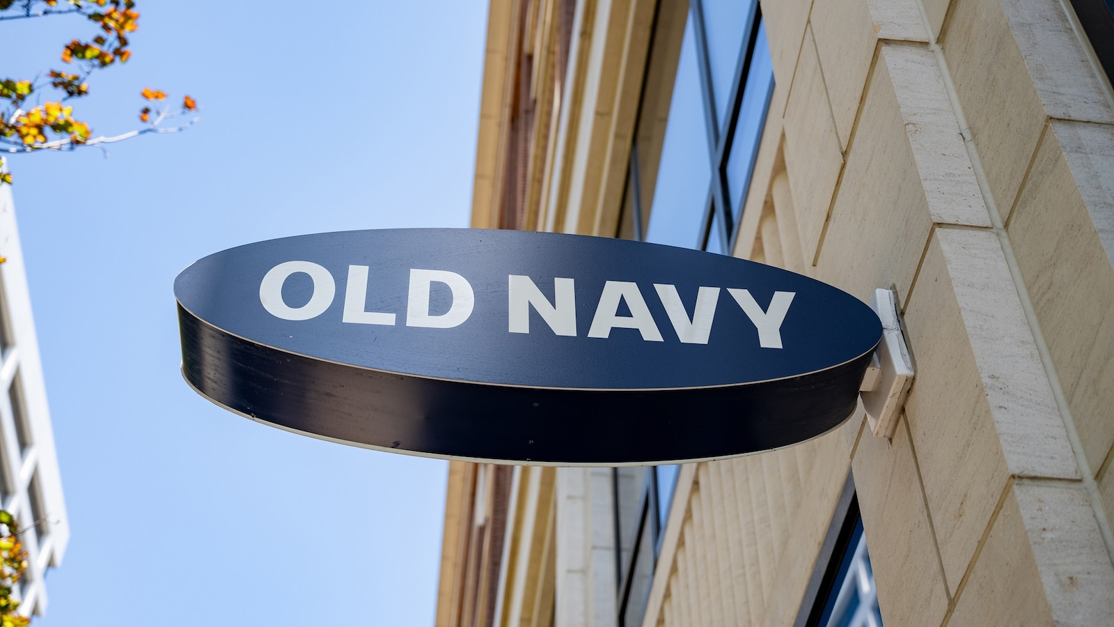 Old Navy oval storefront sign in San Francisco, California, August 29, 2025.