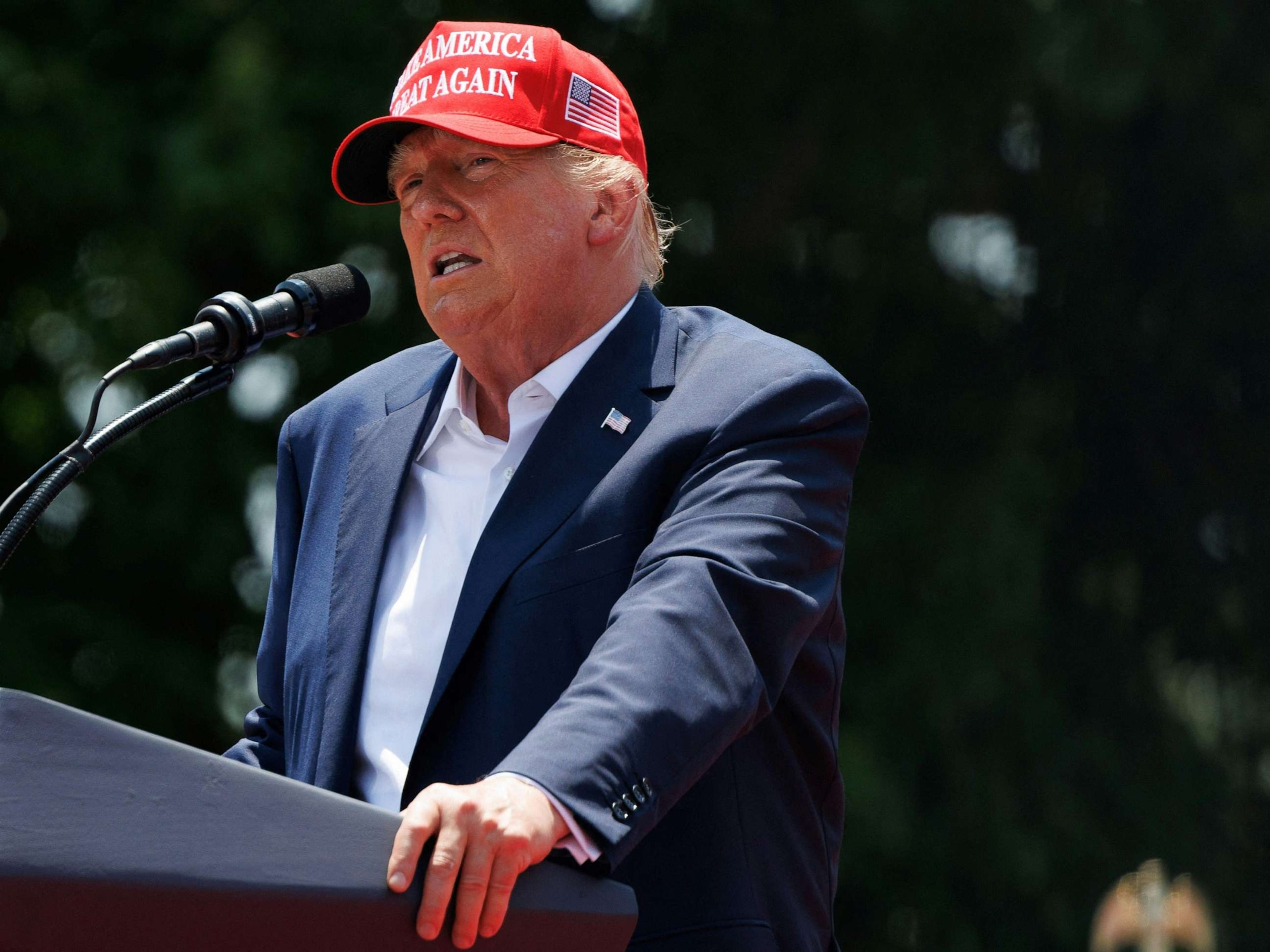 PHOTO: Former President and 2024 Republican Presidential hopeful Donald Trump speaks during a campaign rally in Pickens, S.C., on July 1, 2023.