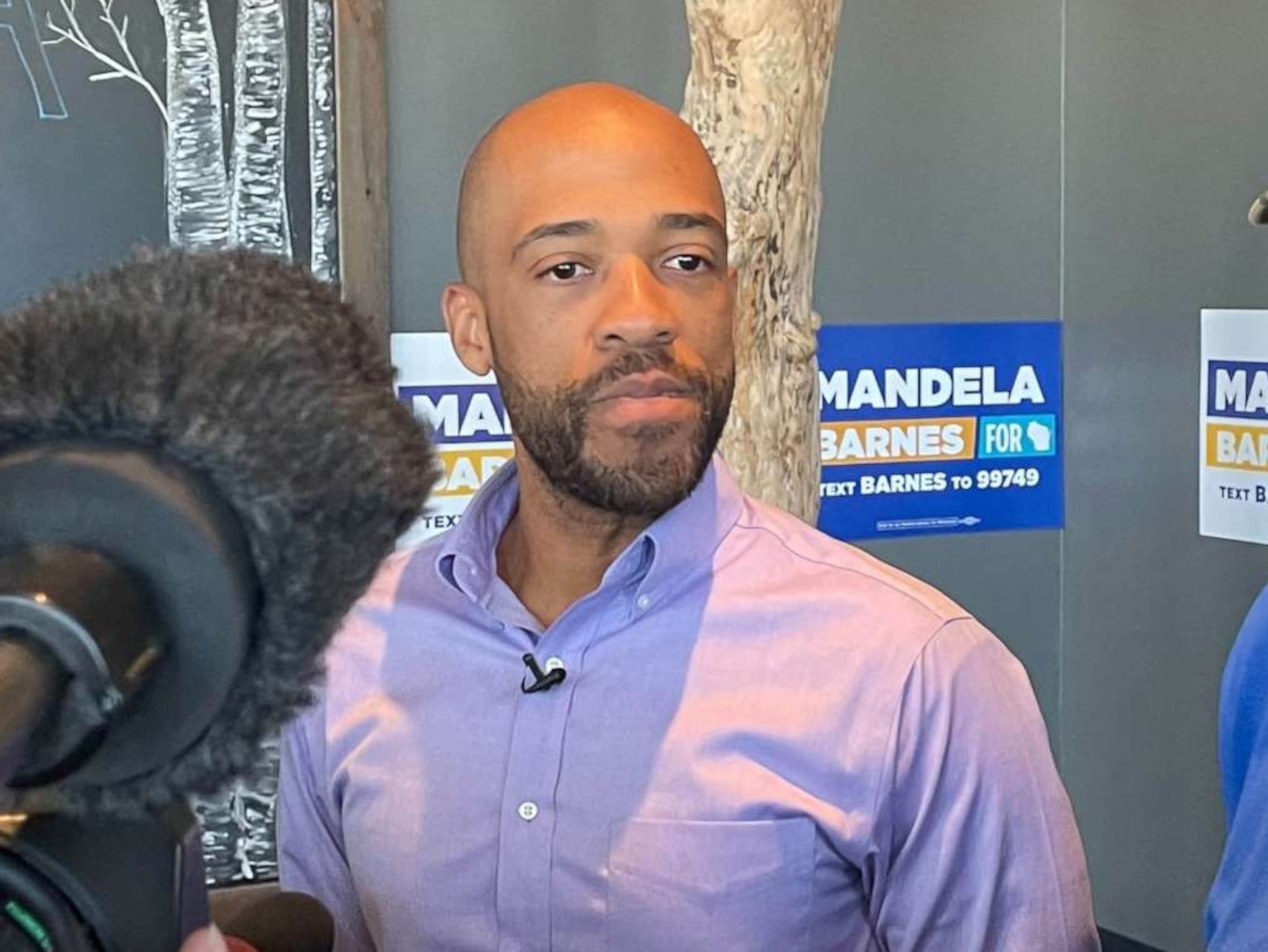 PHOTO: Senate candidate Mandela Barnes addresses the media at a campaign event in Green Bay, Wisc., Sept. 6, 2022.