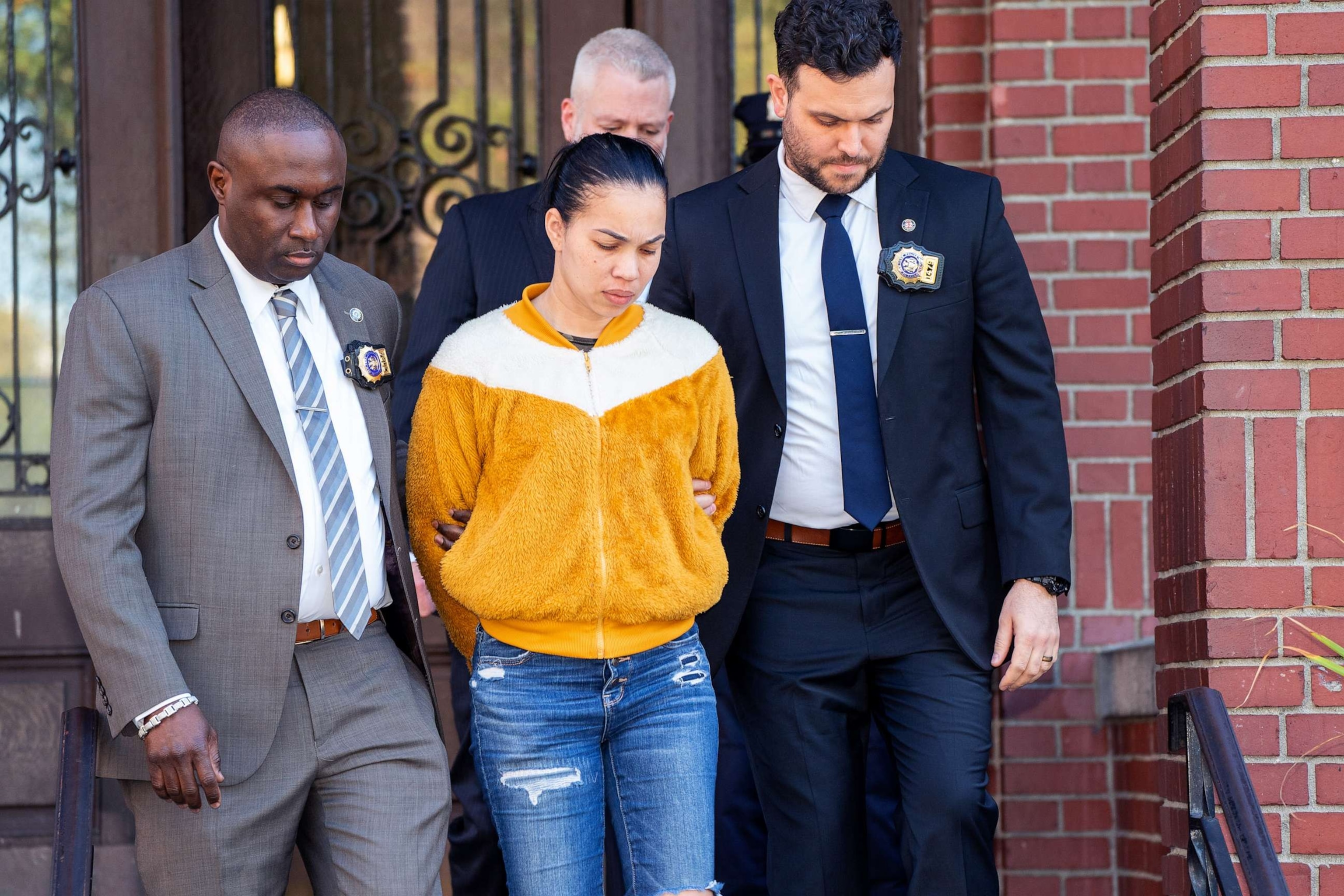 PHOTO: Grei Mendez, a suspect in the day care death of Nicholas Dominici, was taken from the NYPD 52nd Precinct in the Bronx, New York, Sept. 17, 2023.