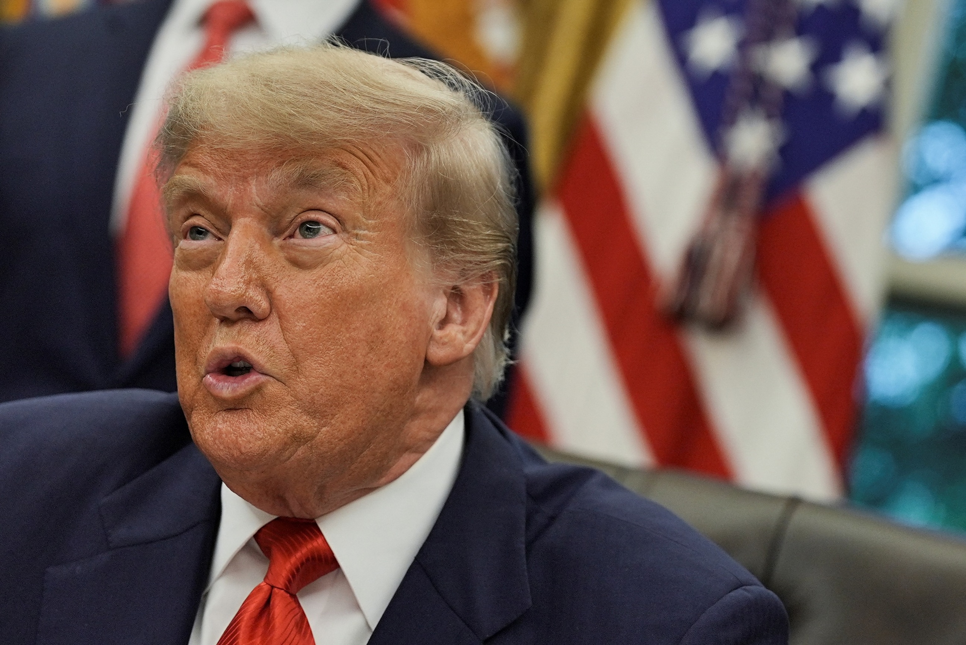 PHOTO: President Donald Trump speaks during a meeting with Democratic Republic of the Congo's Foreign Minister Therese Kayikwamba Wagner  and Rwanda's Foreign Minister Olivier Nduhungirehe at the White House in Washington, June 27, 2025.