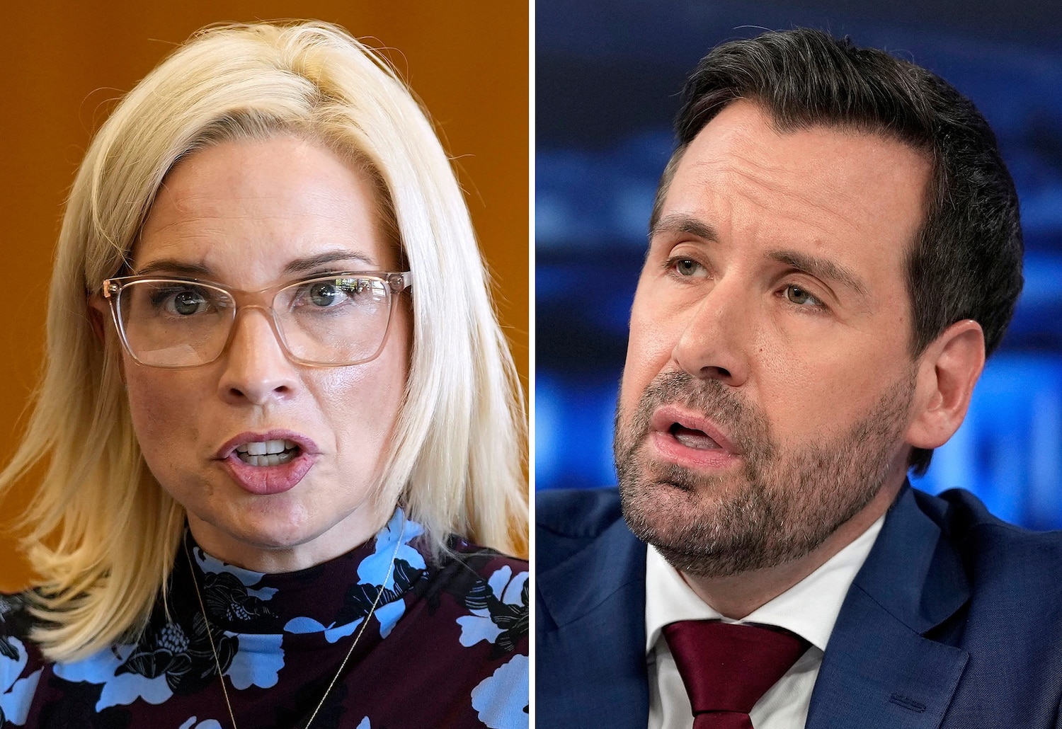 Iowa Republican Senate candidate, Rep. Ashley Hinson, October 9, 2026 in West Des Moines, Iowa and Democratic nominee for U.S. Senate Josh Turek, Oct. 13, 2026, in Des Moines, Iowa. Getty Images/AP