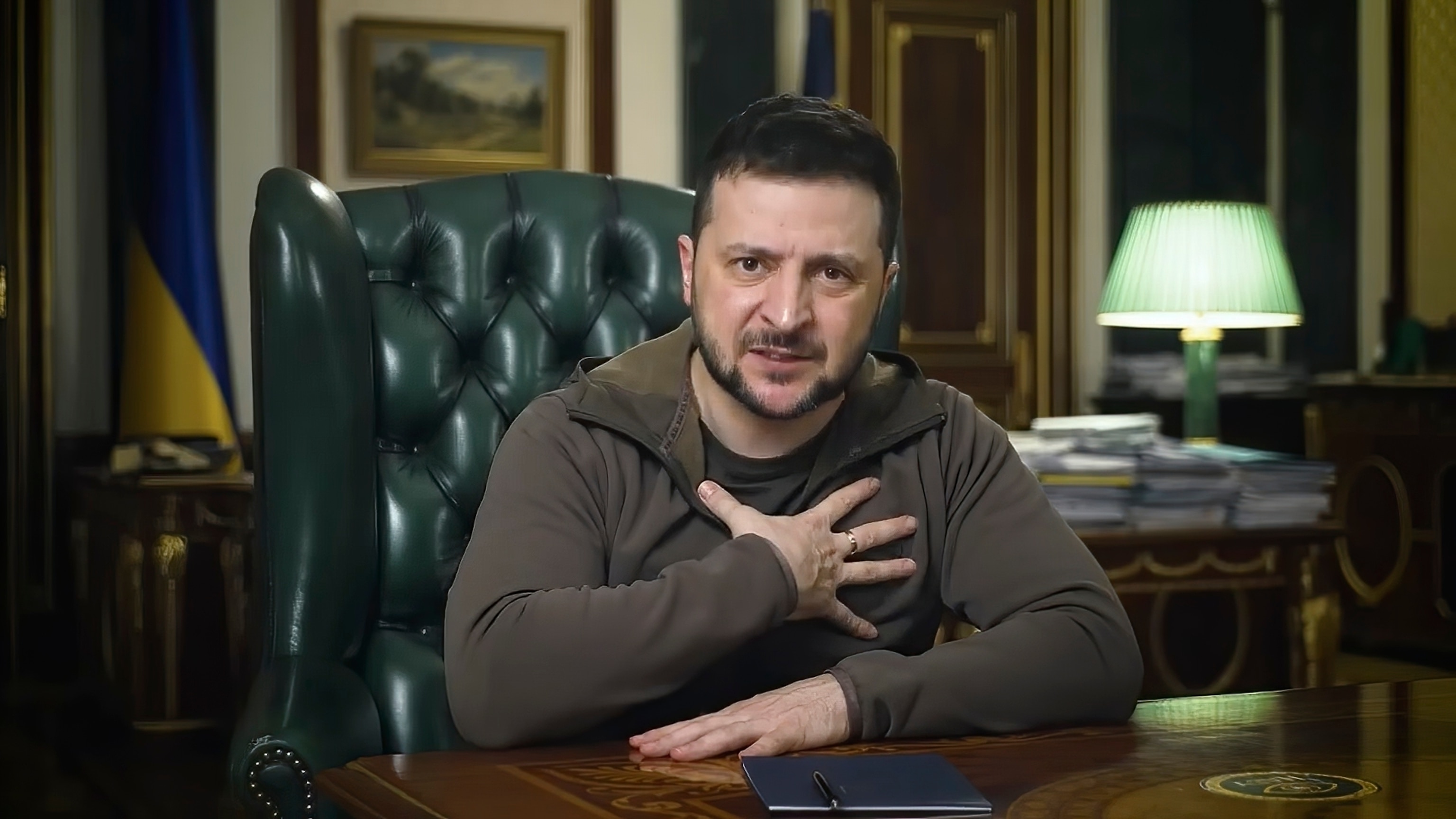 PHOTO: In this file image from video provided by the Ukrainian Presidential Press Office, Ukrainian President Volodymyr Zelenskyy speaks from Kyiv, Ukraine, April 16, 2022.