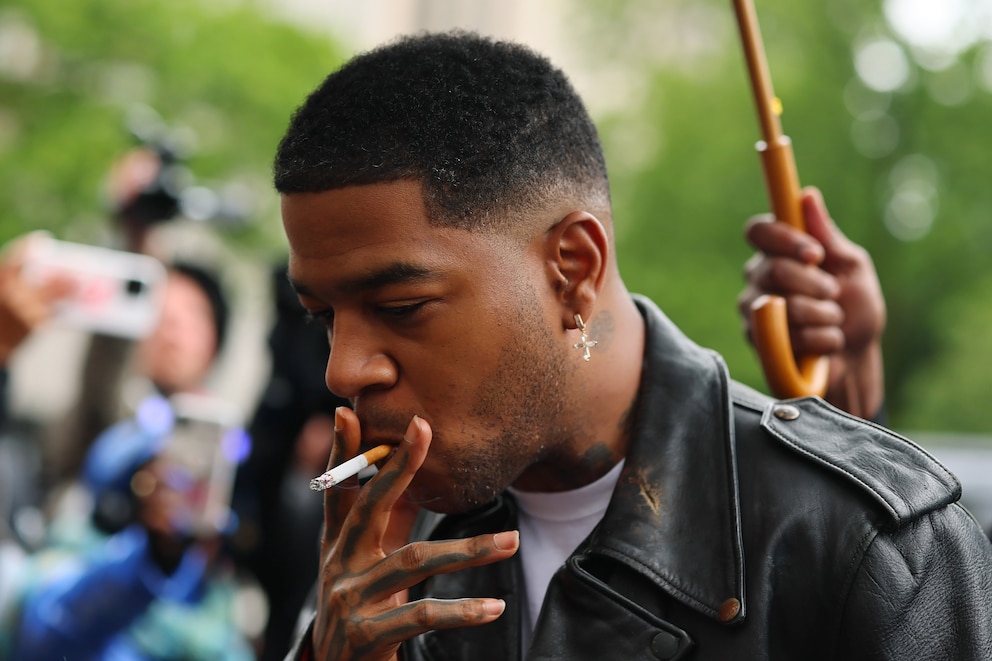 PHOTO: Rapper Scott "Kid Cudi" Mescudi arrives for the Sean "Diddy" Combs sex trafficking trial at Manhattan Federal Court   on May 22, 2025 in New York City.