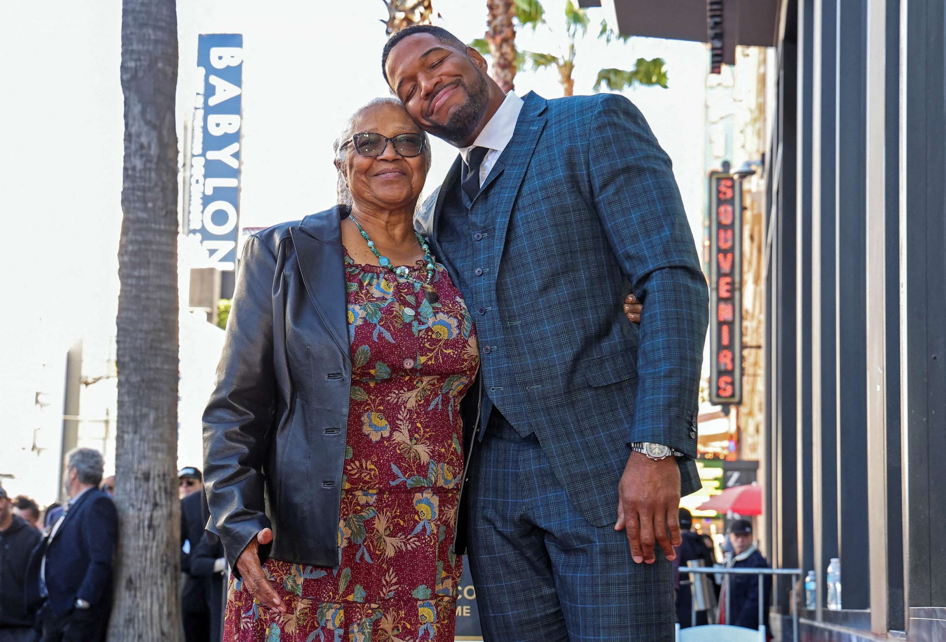 PHOTO: Television personality Michael Strahan poses with his mother Louise Strahan during his star unveiling ceremony on the Hollywood Walk of Fame, Jan. 23, 2023, in Los Angeles, Calif.