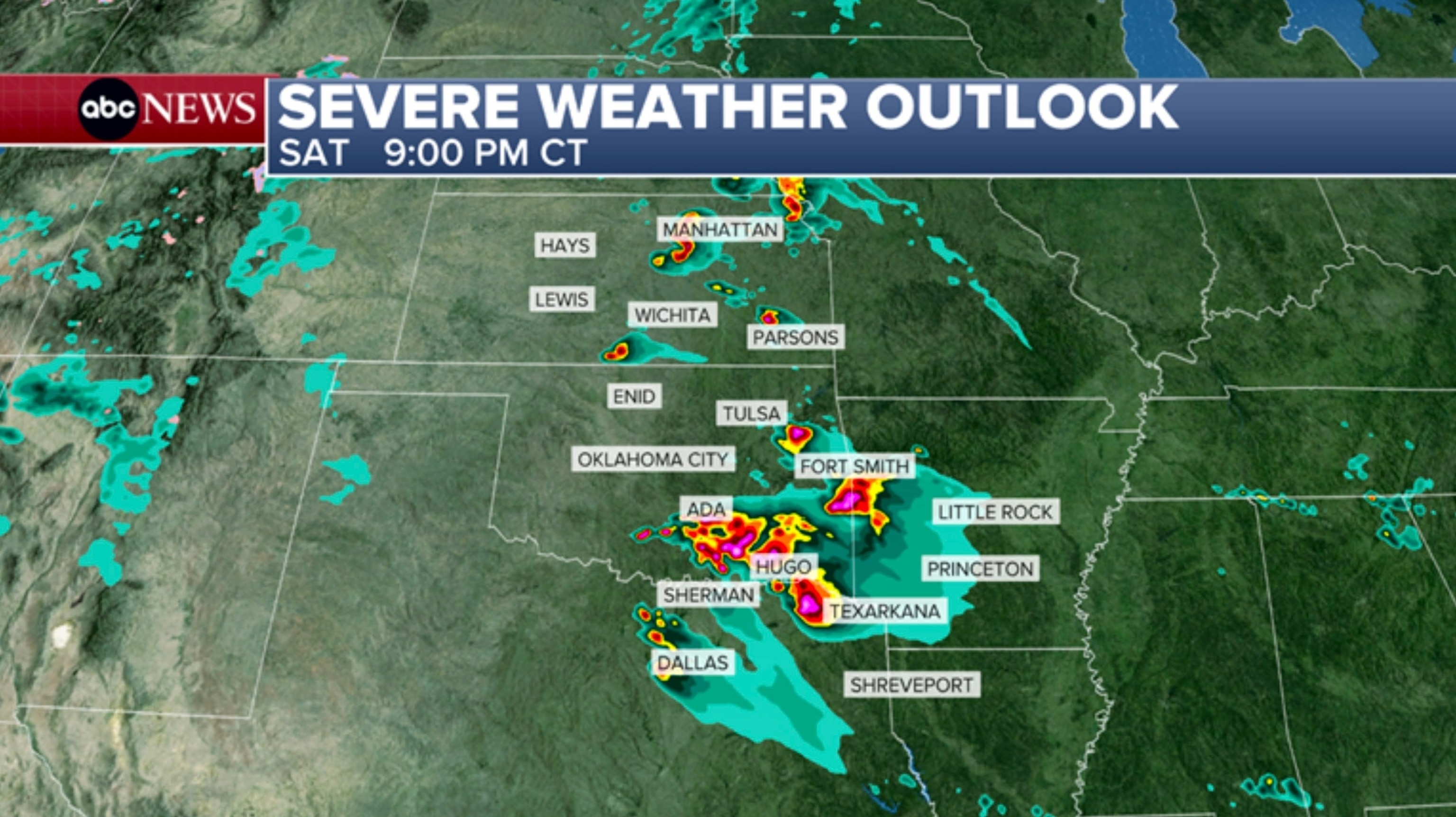 PHOTO: severe weather outlook map sat 9pm