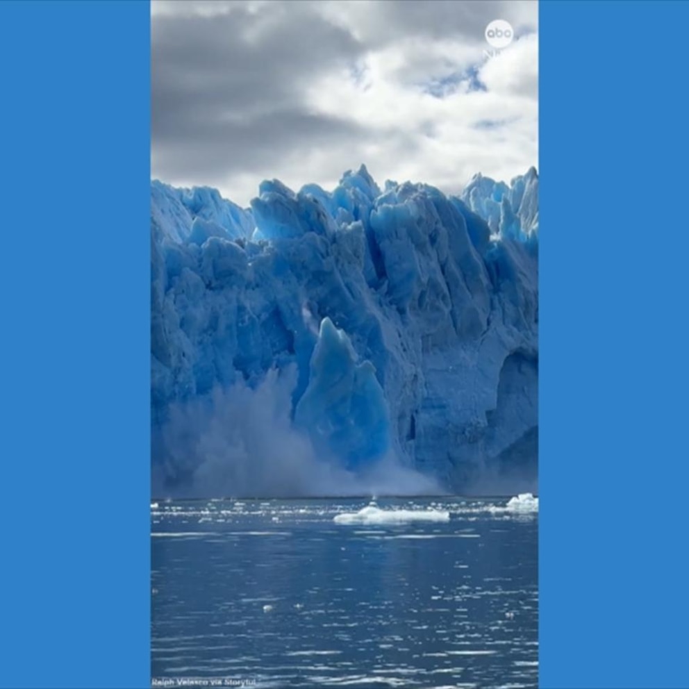 NextImg:Video Huge chunk of ice breaks of glacier and crashes into ocean