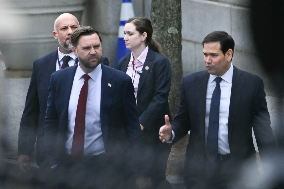 PHOTO: Vice President JD Vance and Secretary of State Marco Rubio depart a meeting with Danish Foreign Minister Lars Loeke Rasmussen and Greenland's Foreign Minister Vivian Motzfeldt in Washington, Jan. 14, 2026. 