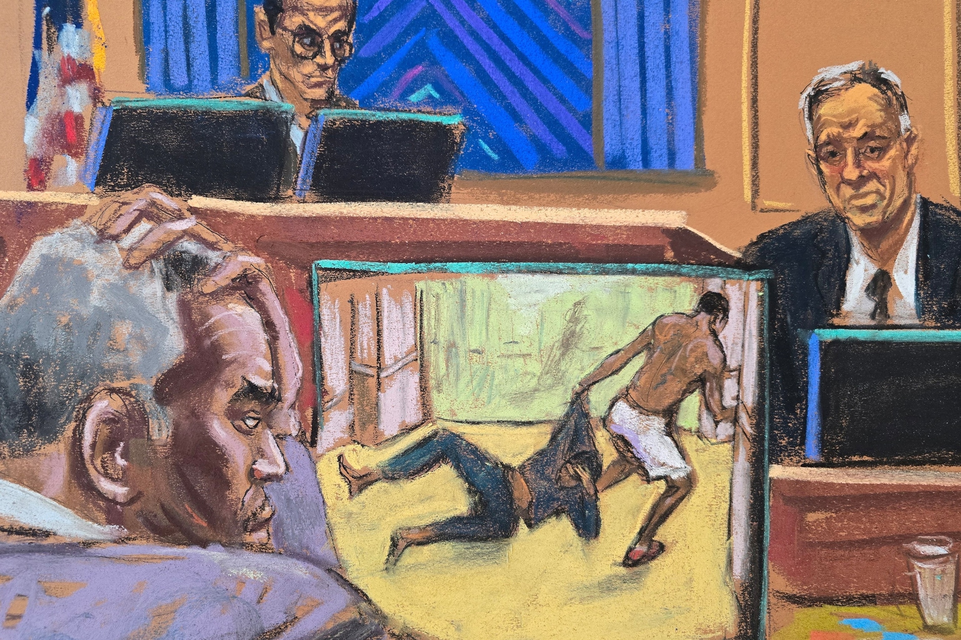 PHOTO: Forensic video expert Frank Piazza testifies before U.S. District Judge Arun Subramanian during Sean "Diddy" Combs' sex trafficking trial in New York City, June 4, 2025 in this courtroom sketch.