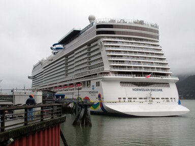 The Norwegian Encore is docked at downtown Juneau, Alaska, Oct. 18, 2022.