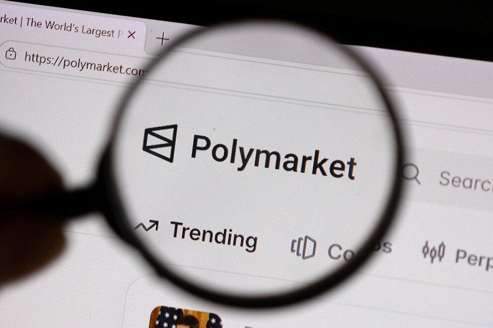PHOTO: Illustration shows Polymarket logo