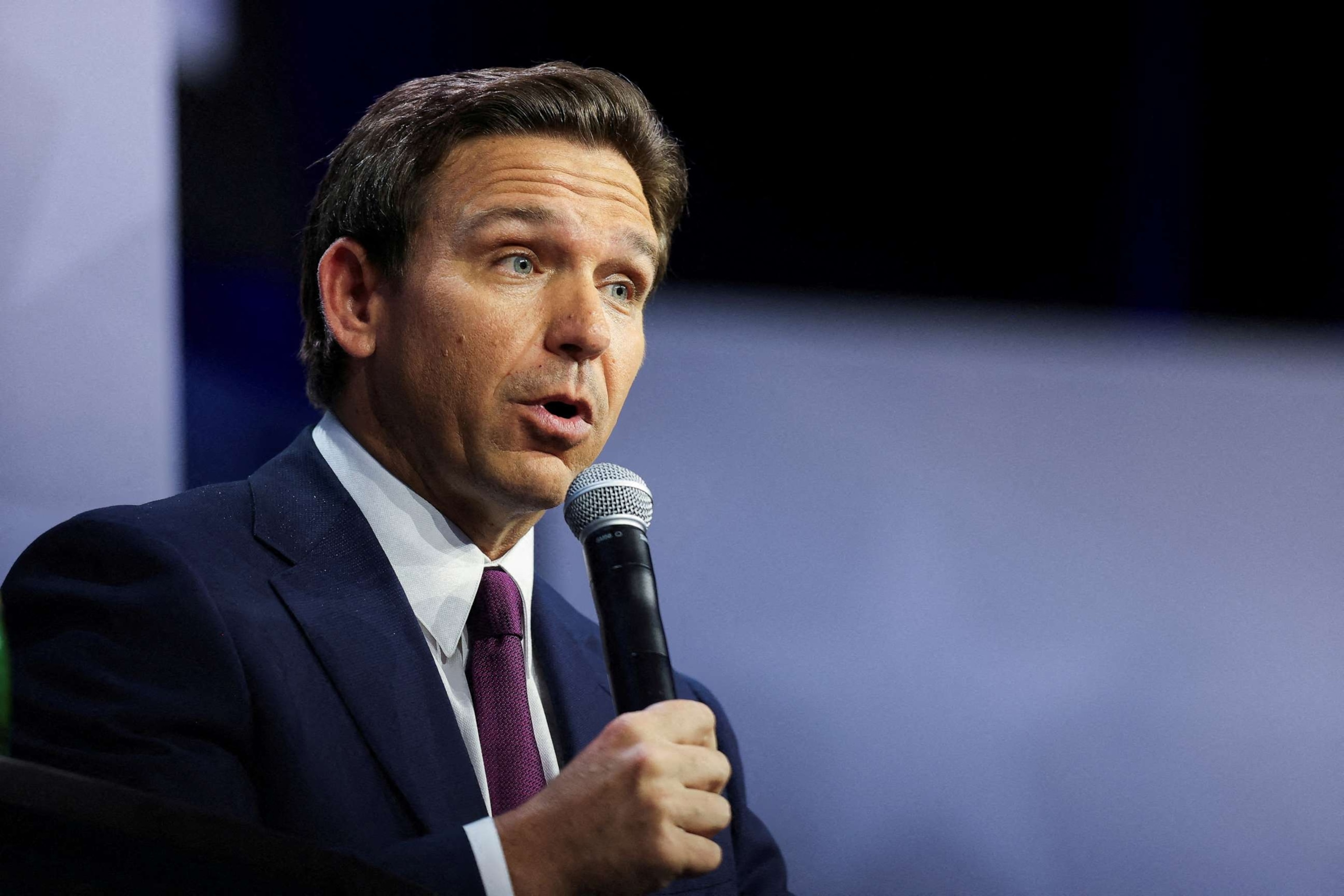 PHOTO: Florida Governor Ron DeSantis speaks in Des Moines, Iowa, July 14, 2023.