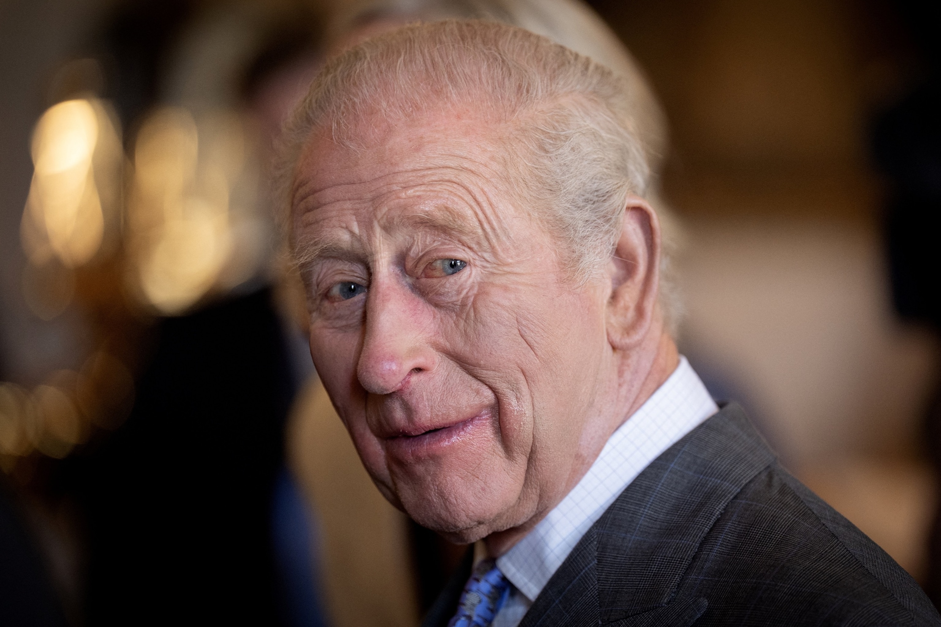 PHOTO: Britain's King Charles looks on as he meets with frontline workers at Dumfries House, Ayrshire.