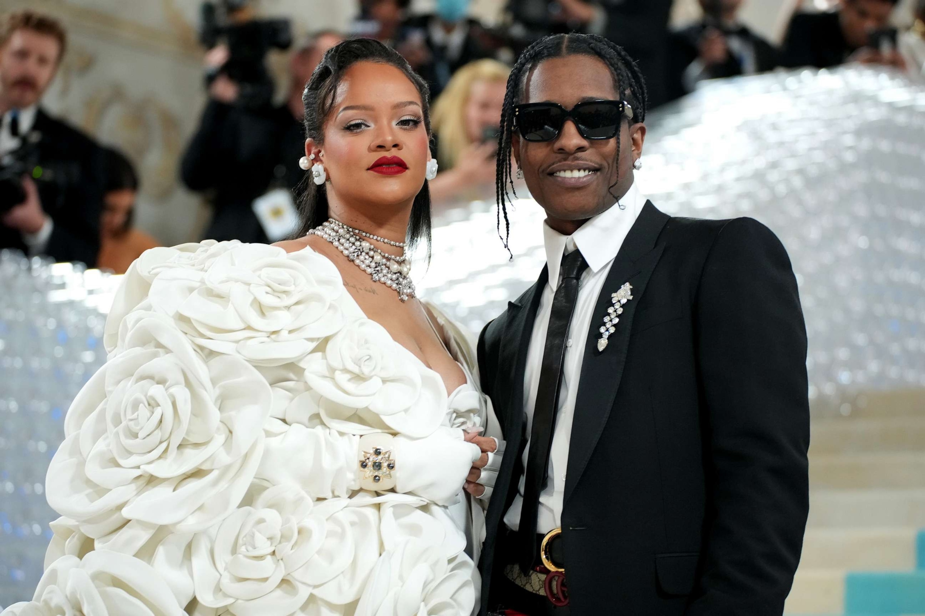 PHOTO: Rihanna and A$AP Rocky attend the 2023 Met Gala Celebrating "Karl Lagerfeld: A Line Of Beauty" at the Metropolitan Museum of Art, May 1, 2023, in New York.