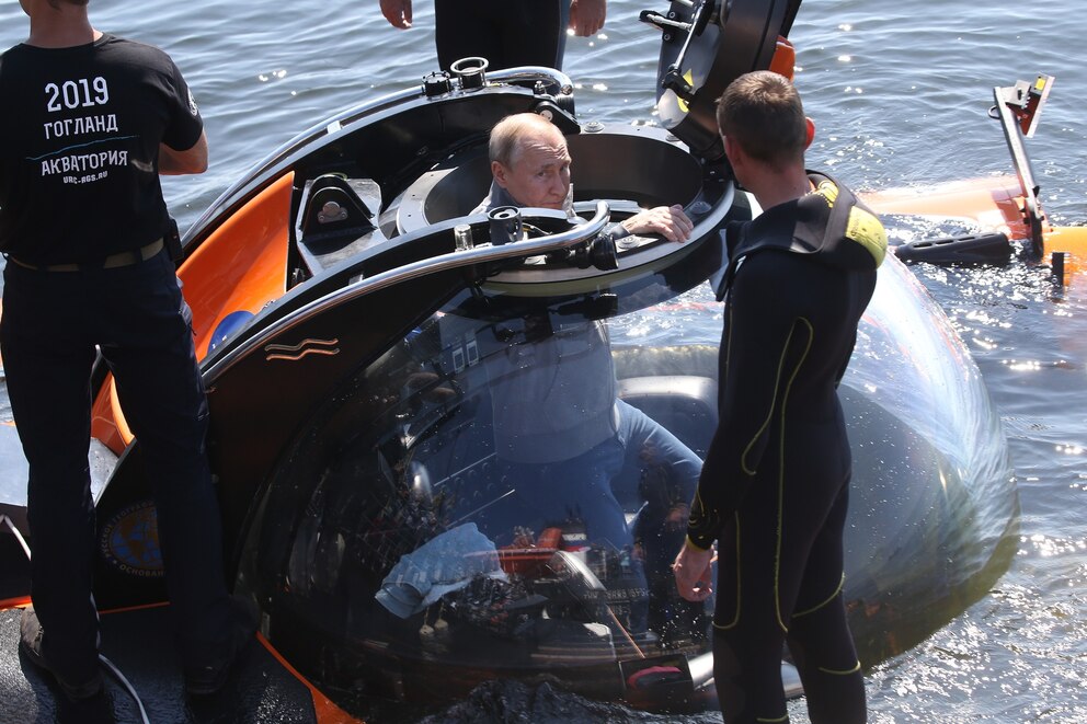 PHOTO: Russian President Vladimir Putin is seen prior to diving to the bottom of the Gulf of Finland aboard of C-Explorer 3.11 Submersible to explore the Soviet Shchuka-class submarine Shch-308, July 27, 2019 in Moscow, Russia.