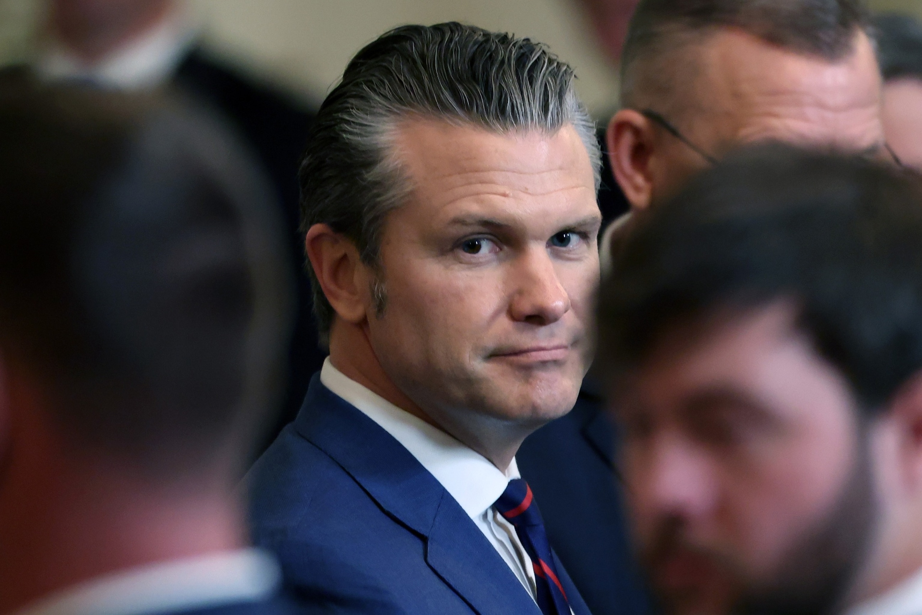 PHOTO: Secretary of War Pete Hegseth  attends a Medal of Honor Ceremony in the East Room of the White House on March 2, 2026 in Washington.