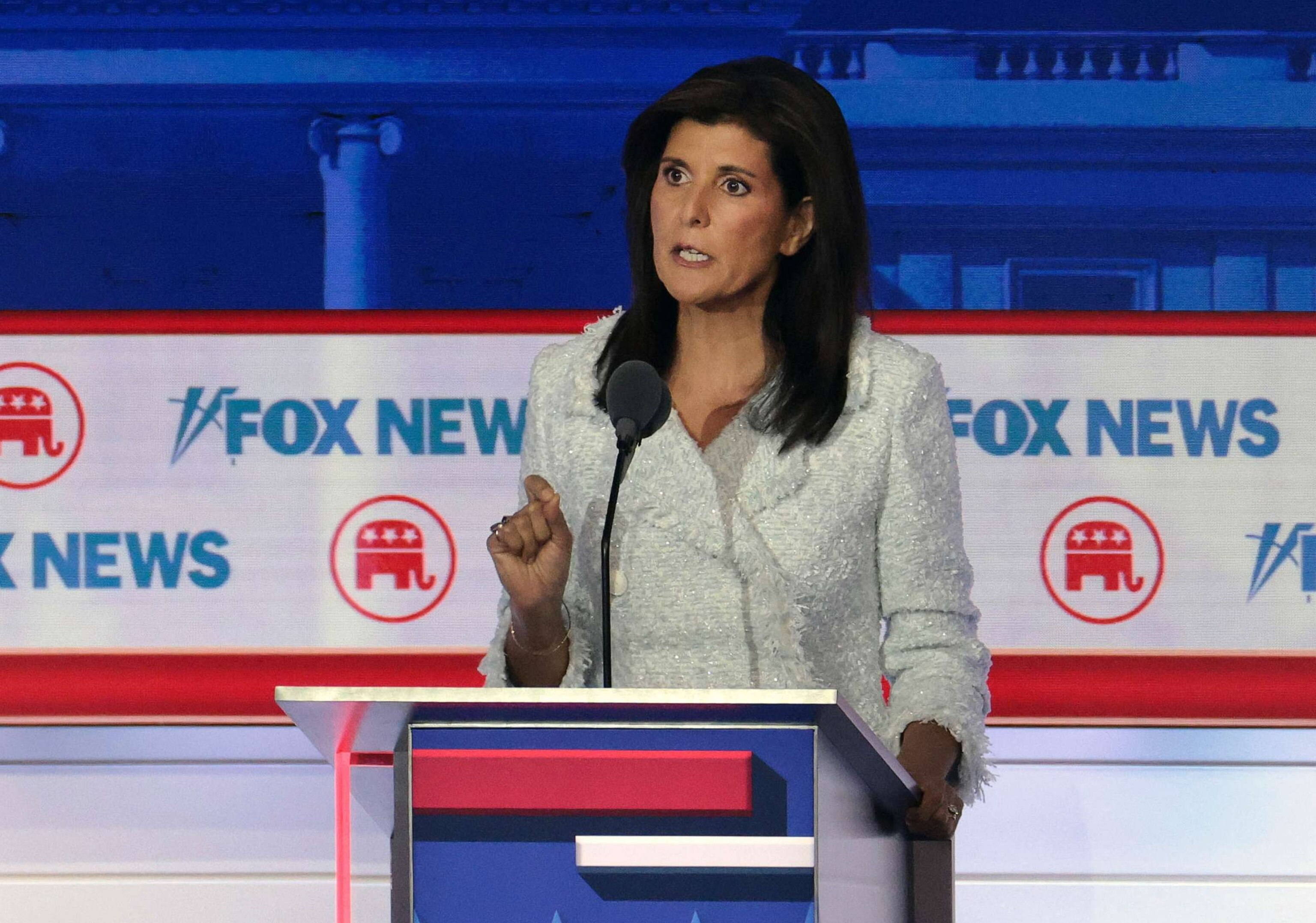 PHOTO: FILE - Republican presidential candidate, former U.N. Ambassador Nikki Haley participates in the first debate of the GOP primary season hosted by FOX News at the Fiserv Forum, Aug. 23, 2023 in Milwaukee.