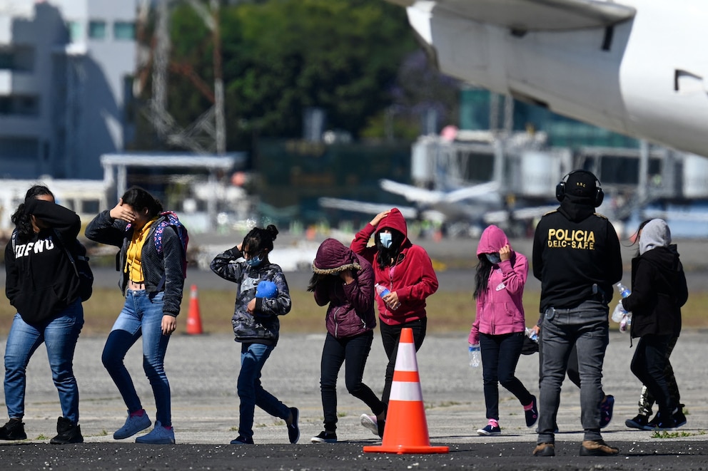 PHOTO: In this Feb. 7, 2023, file photo, part of a group of 92 unaccompanied Guatemalan migrant minors who were deported from Mexico arrive to their country at the Air Force Base in Guatemala City.