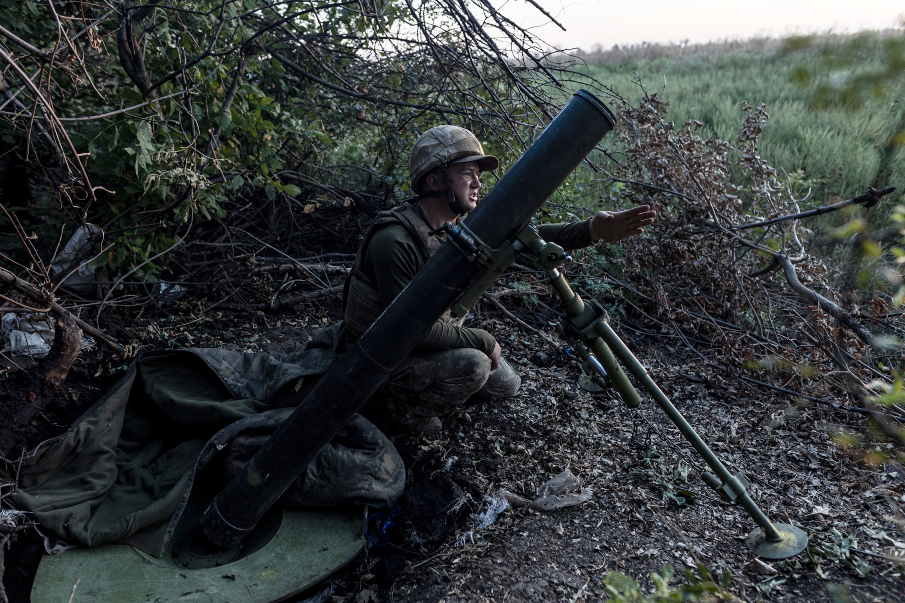 PHOTO: A Ukrainian soldier prepares a 120mm mortar at his fighting position in the direction of Bakhmut frontline as the Russia-Ukraine war continues in Donetsk Oblast, Ukraine on Aug. 21, 2023.