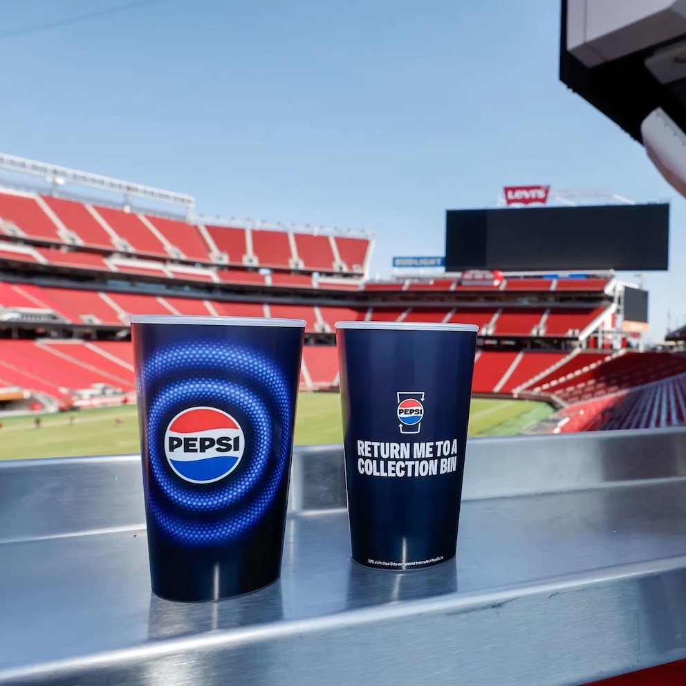 PHOTO: On Super Bowl Sunday, fans sitting in select sections of the stadium (more than 4,000 seats) can sip PepsiCo beverages from reusable cups, in an effort to reduce single-use plastic. 