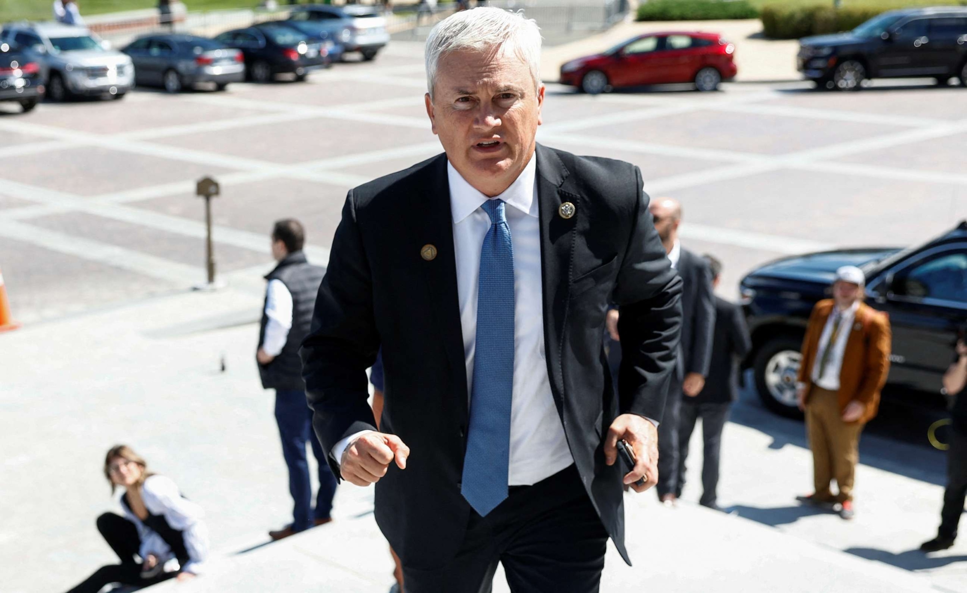 PHOTO: Representative James Comer heads up the House stairs to a vote on Capitol Hill in Washington, Sept. 14, 2023.