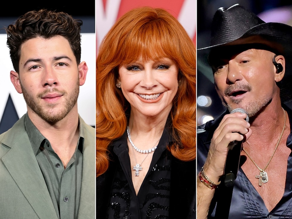 PHOTO: Nick Jonas attends the "Power Ballad" Screening, May 19, 2026, in New York. Reba McEntire attends the 60th Academy of Country Music Awards, May 8, 2025, in Frisco, Texas. Tim McGraw performs onstage, Sept. 20, 2025, in Las Vegas.