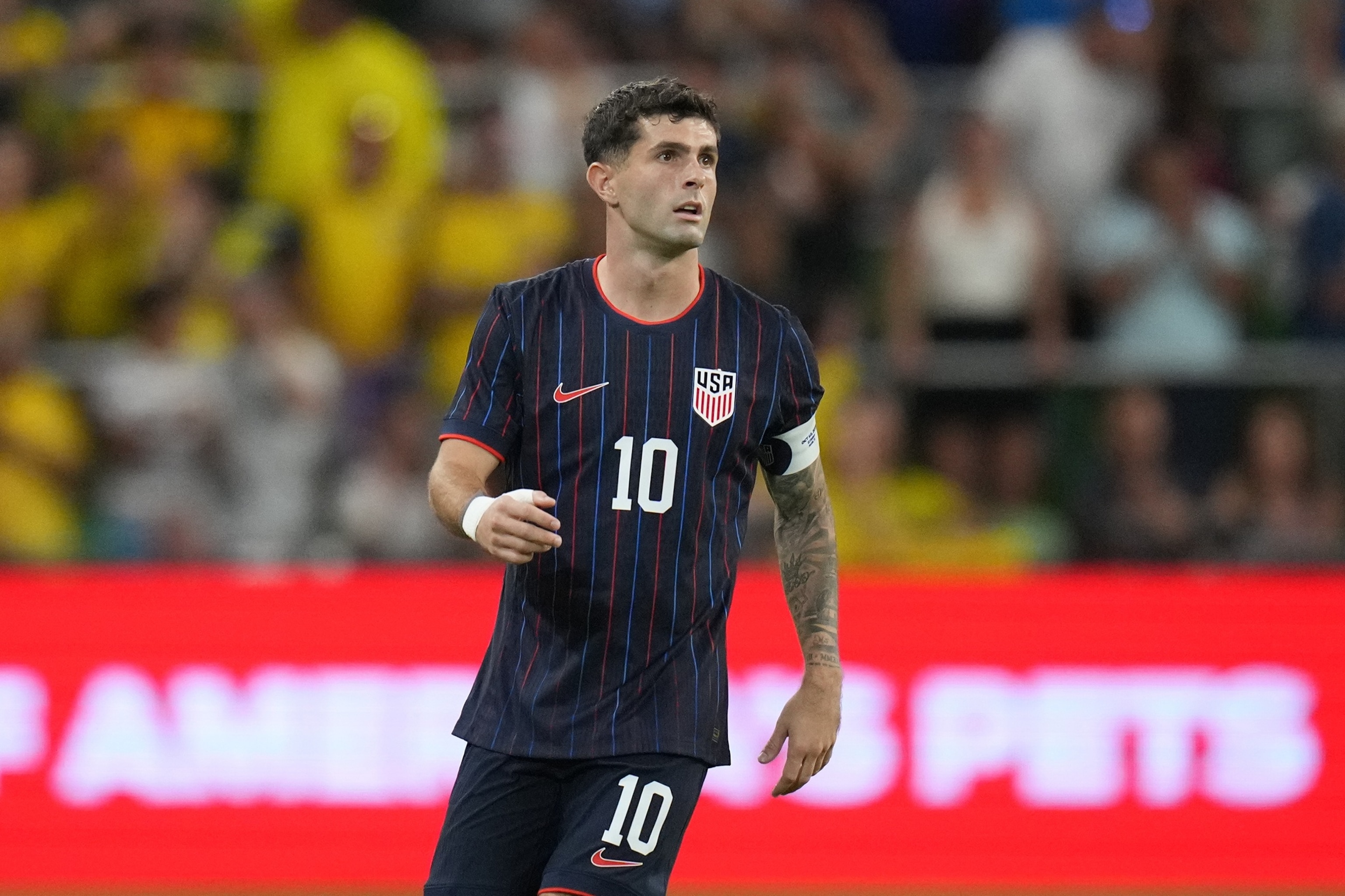 PHOTO: United States Christian Pulisic  during the second half of an international friendly soccer match against Ecuador in Austin, Texas, Oct. 10, 2025. 