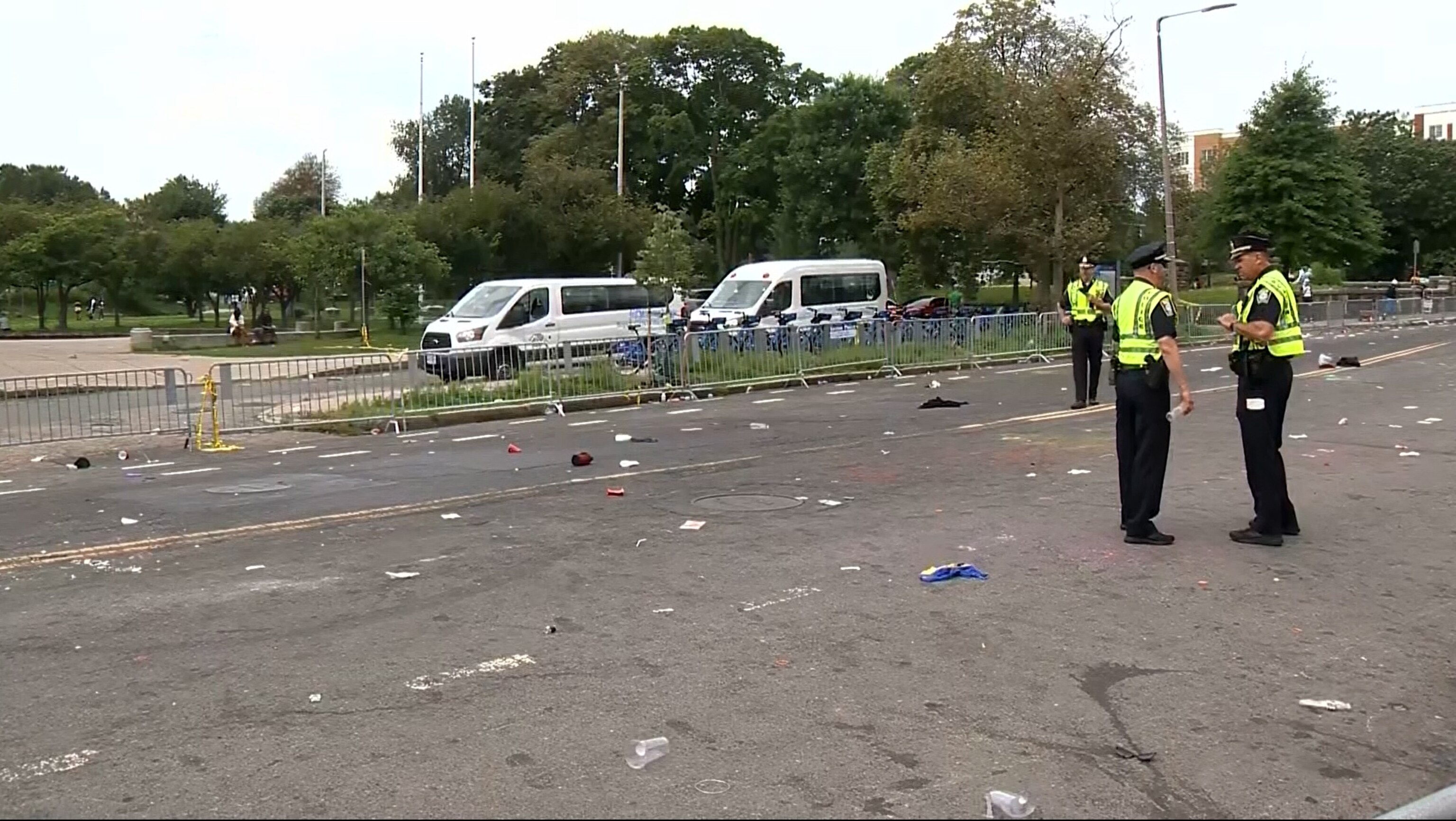 PHOTO: Police are shown at the scene of a shooting that happened during the J'ouvert parade in Boston, on Aug. 26, 2023.