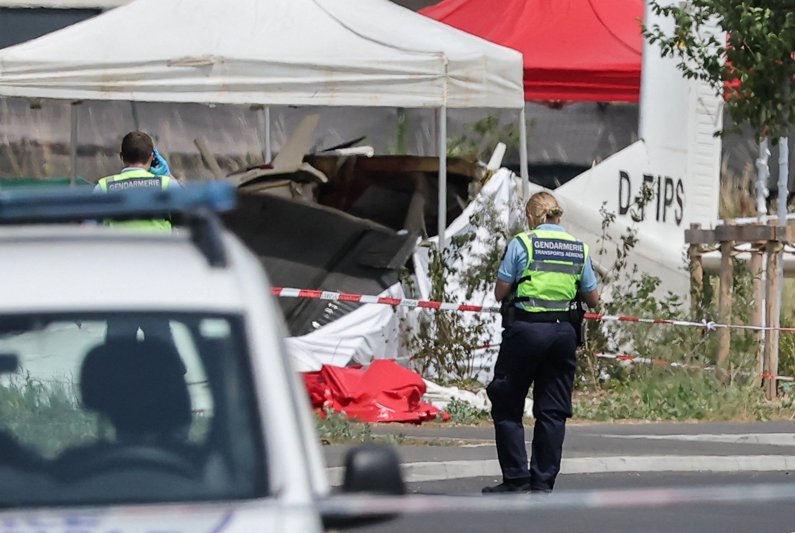 Members of the French Air Transport Gendarmerie work at the site of a plane crash in Tomblaine, France, June 28, 2026.