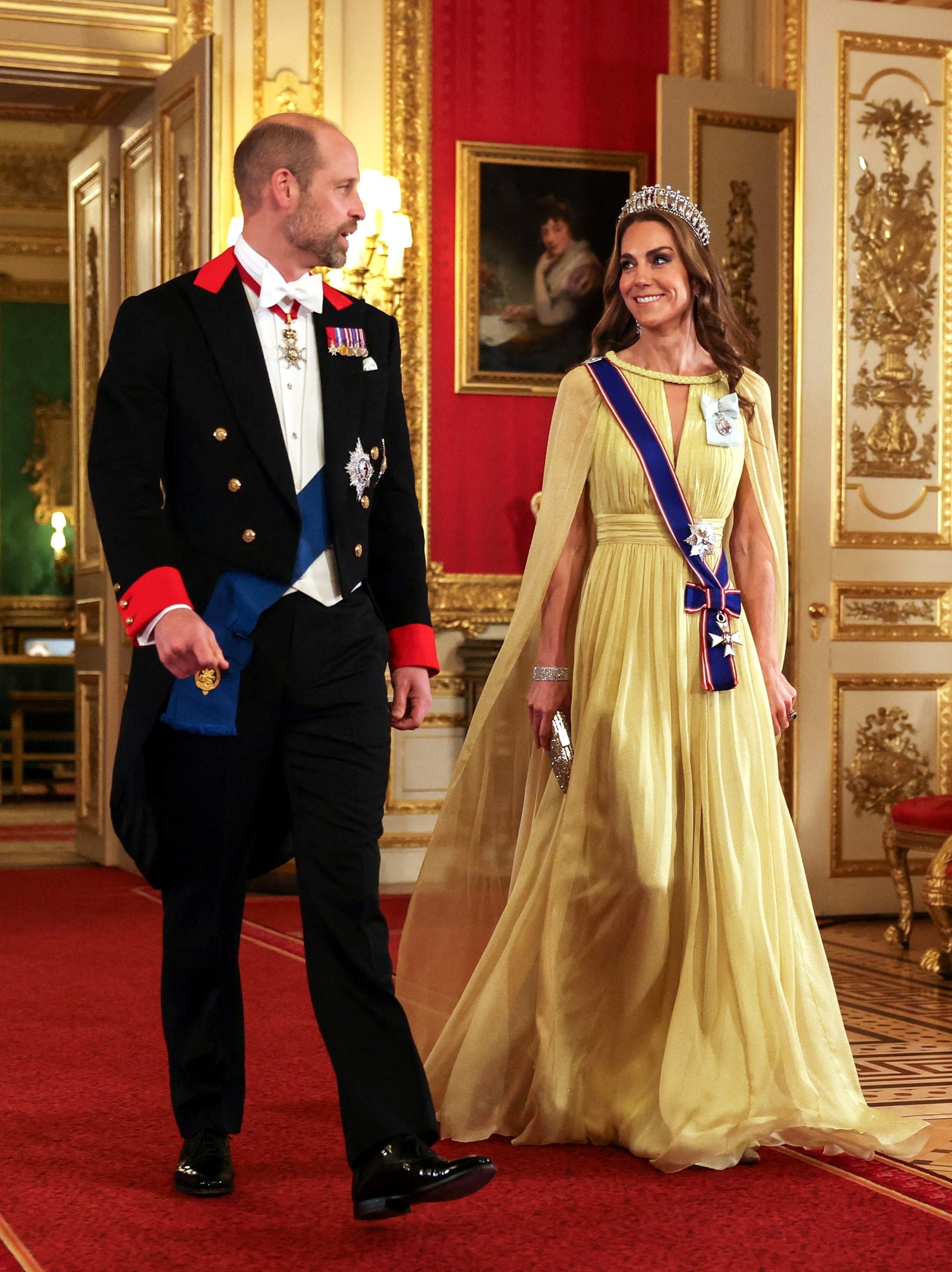 PHOTO: Prince William, Prince of Wales and Catherine, Princess of Wales arrive for the state banquet for the Sultan of Oman, Sultan Haitham bin Tarik al Said at Windsor Castle, on Oct. 20, 2026, in Windsor, England. 