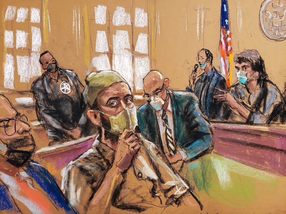 PHOTO: Former Taliban commander Haji Najibullah during a court hearing in New York, Oct. 15, 2021, in this courtroom sketch. 