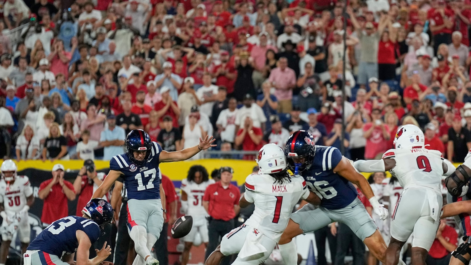 Wild 2nd half ends with Carneiro's 48-yard winner for No. 9 Ole Miss over No. 24 Louisville