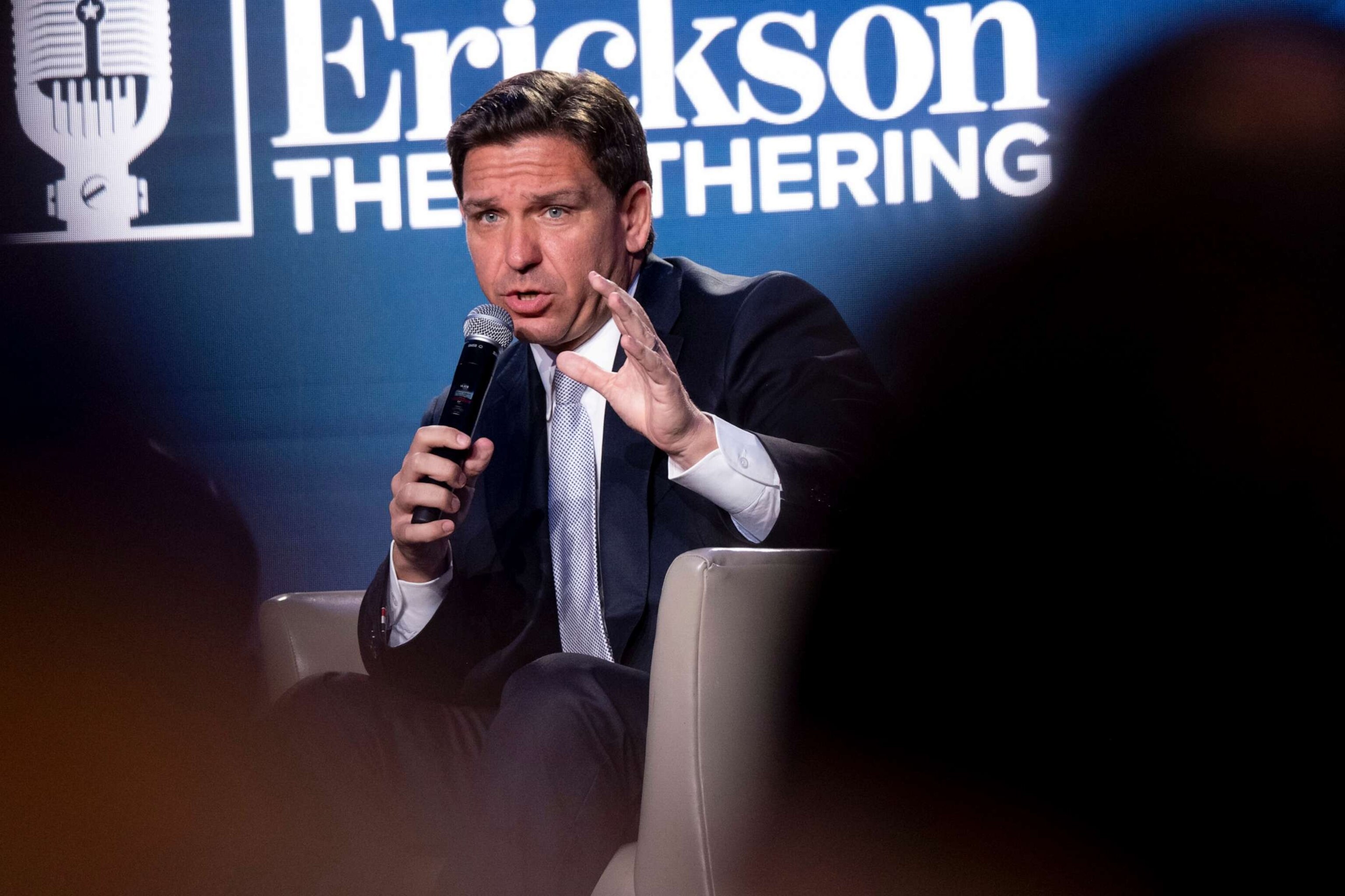 PHOTO: Presidential candidate and Florida Gov. Ron DeSantis speaks at The Gathering in Atlanta, Aug. 18, 2023.