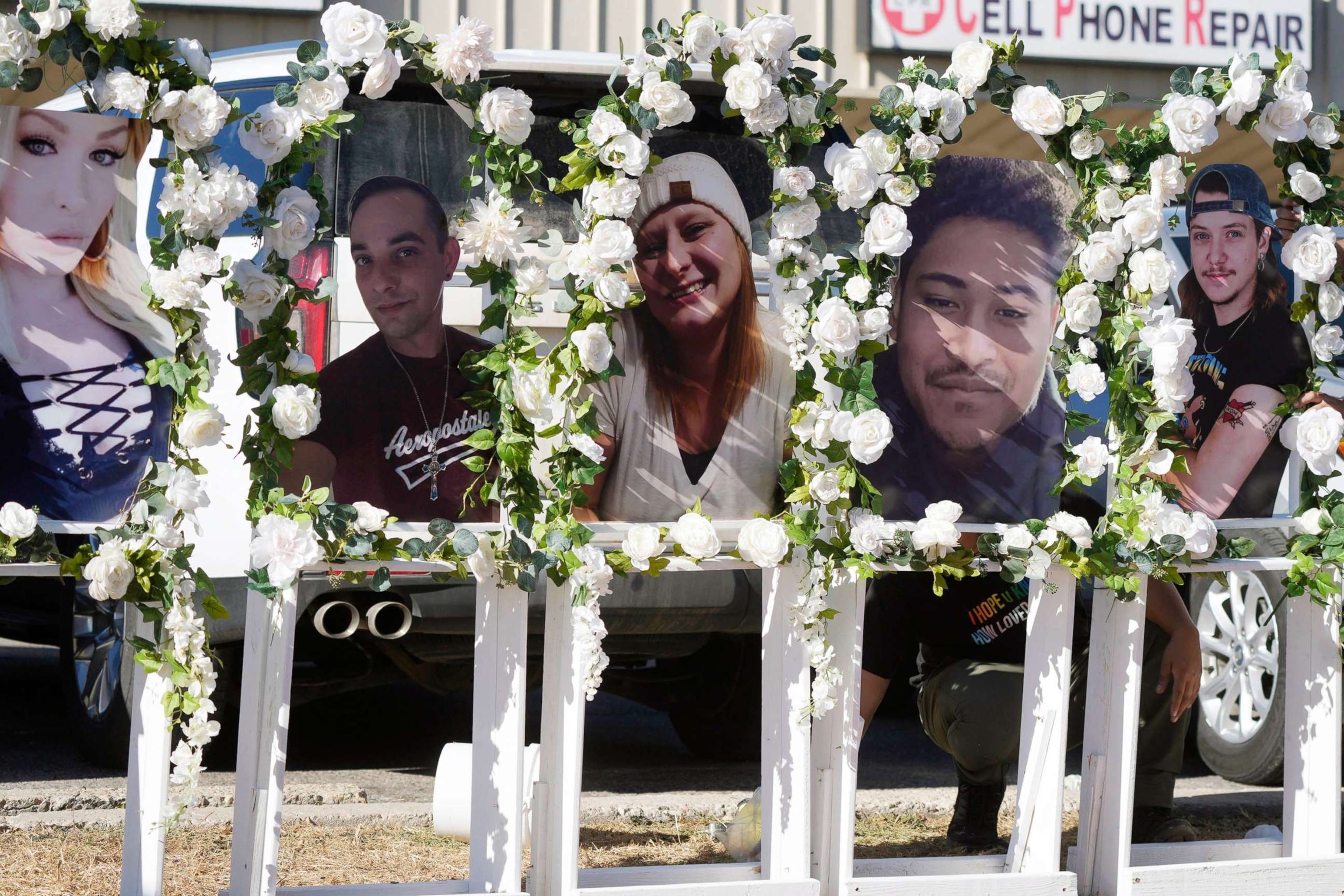 PHOTO: FILE- Photographs of victims of a mass shooting at a nearby gay nightclub are on display at a memorial, Nov. 22, 2022, in Colorado Springs, Colo. 