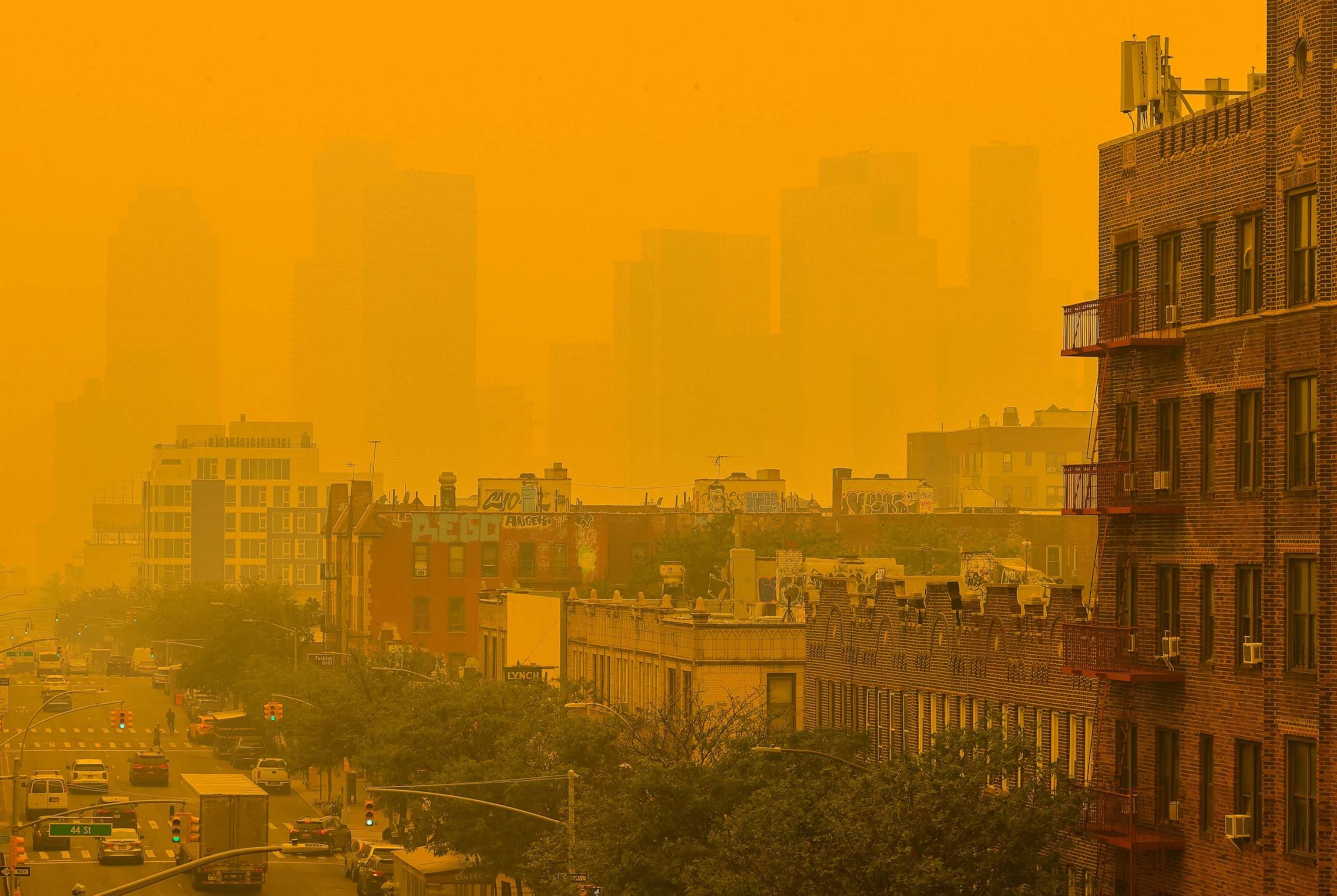 PHOTO: In this June 7, 2023, the haze is shown during a day of bad air quality as smoke of Canadian wildfires covers New York.