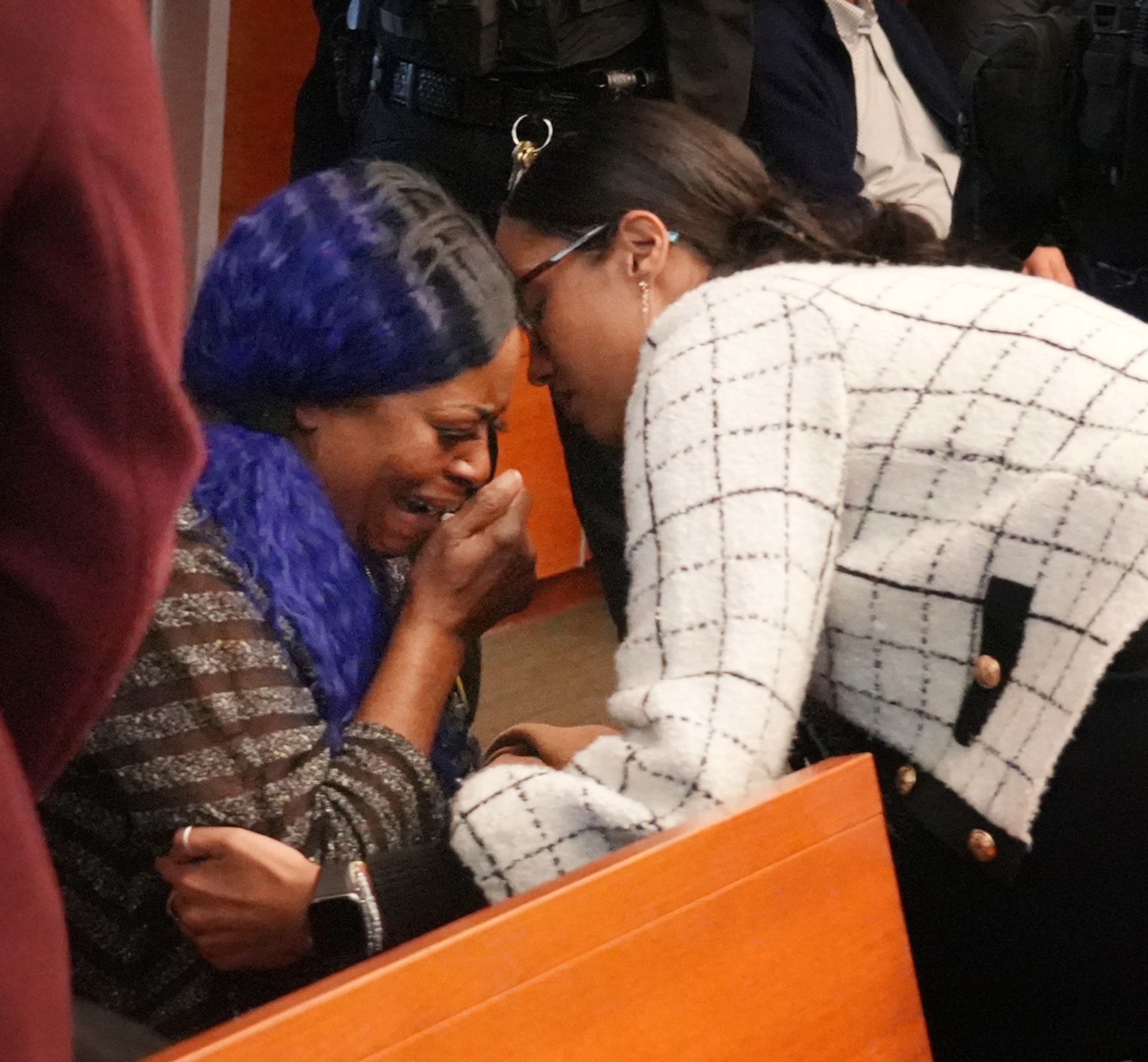 PHOTO: Ta'Kiya Young's grandmother, Nadine Young, reacts as the verdict is read in the trial of Blendon Township police officer Connor Grubb, who was found not guilty in the death of her daughter, in Columbus, Ohio, on Nov. 21, 2025.