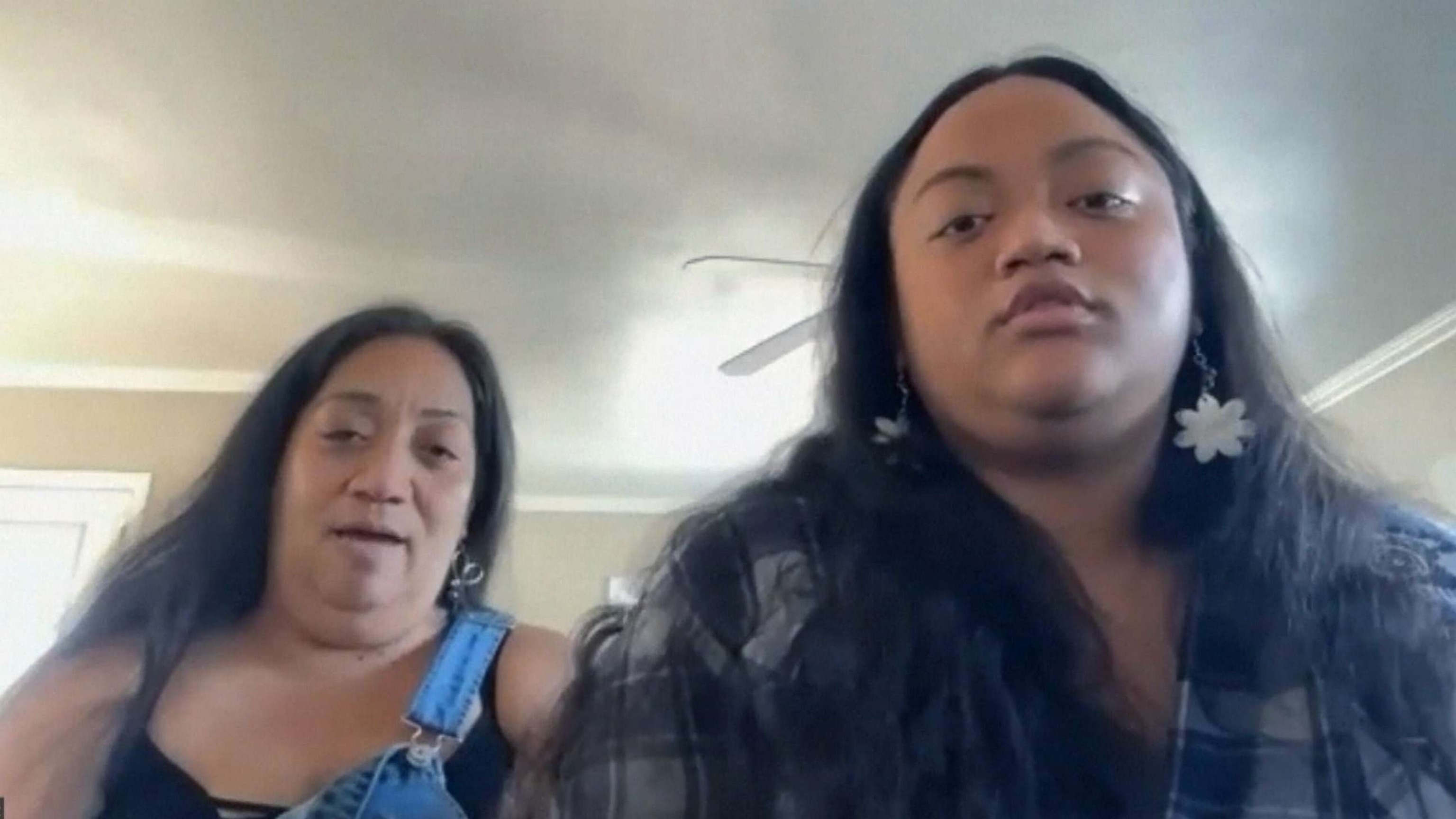 PHOTO: Leona Castillo and Jayna Barut are worried about their family member, Po'omaika'i Estores-Losano, who has been missing since the fires in Lahaina, Hawaii.