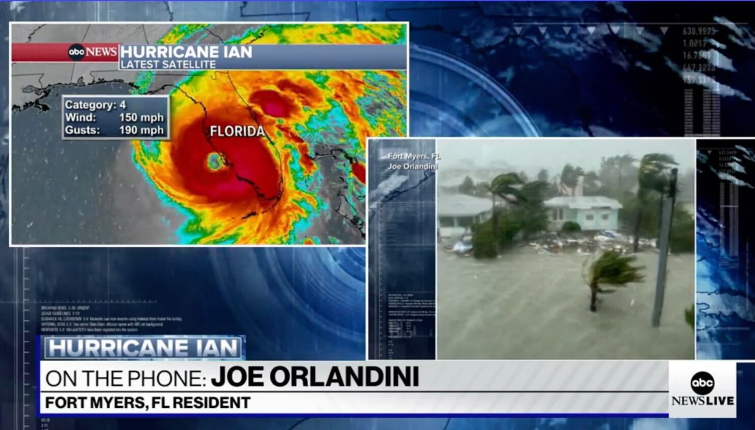 PHOTO: Joe Orlandini, a Fort Meyers Beach, Fla. resident whose neighborhood incurred severe damage, calls into ABC News Live.