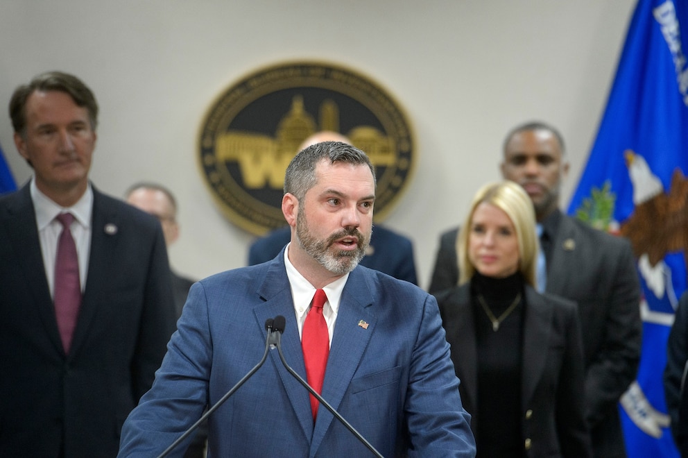PHOTO: Erik Siebert, interim U.S. Attorney for the eastern district of Virginia, speaks during a news conference, March 27, 2025, in Manassas, Va.